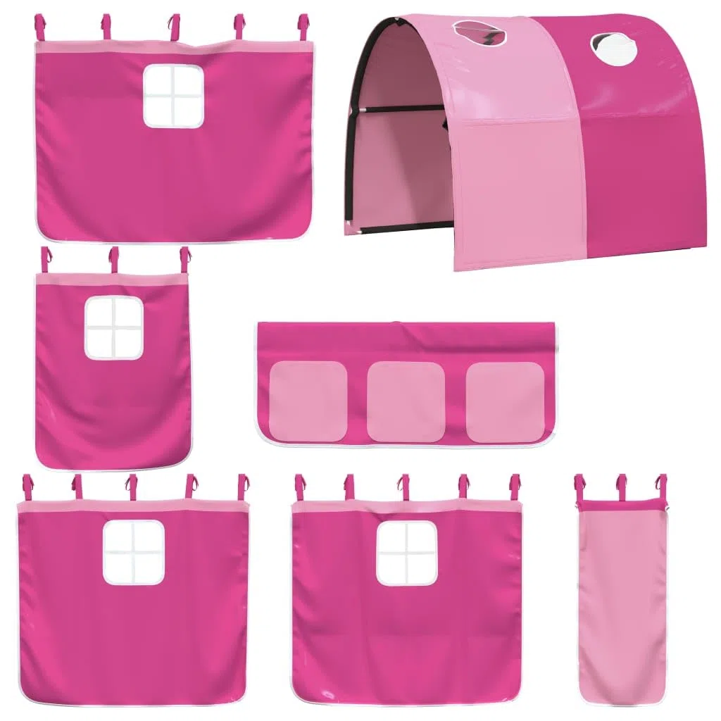 VidaXL Vorhänge Set für Hochbett Spielbett Kinderzimmer, Bettvorhang mit Tunnel, Rosa Polyester