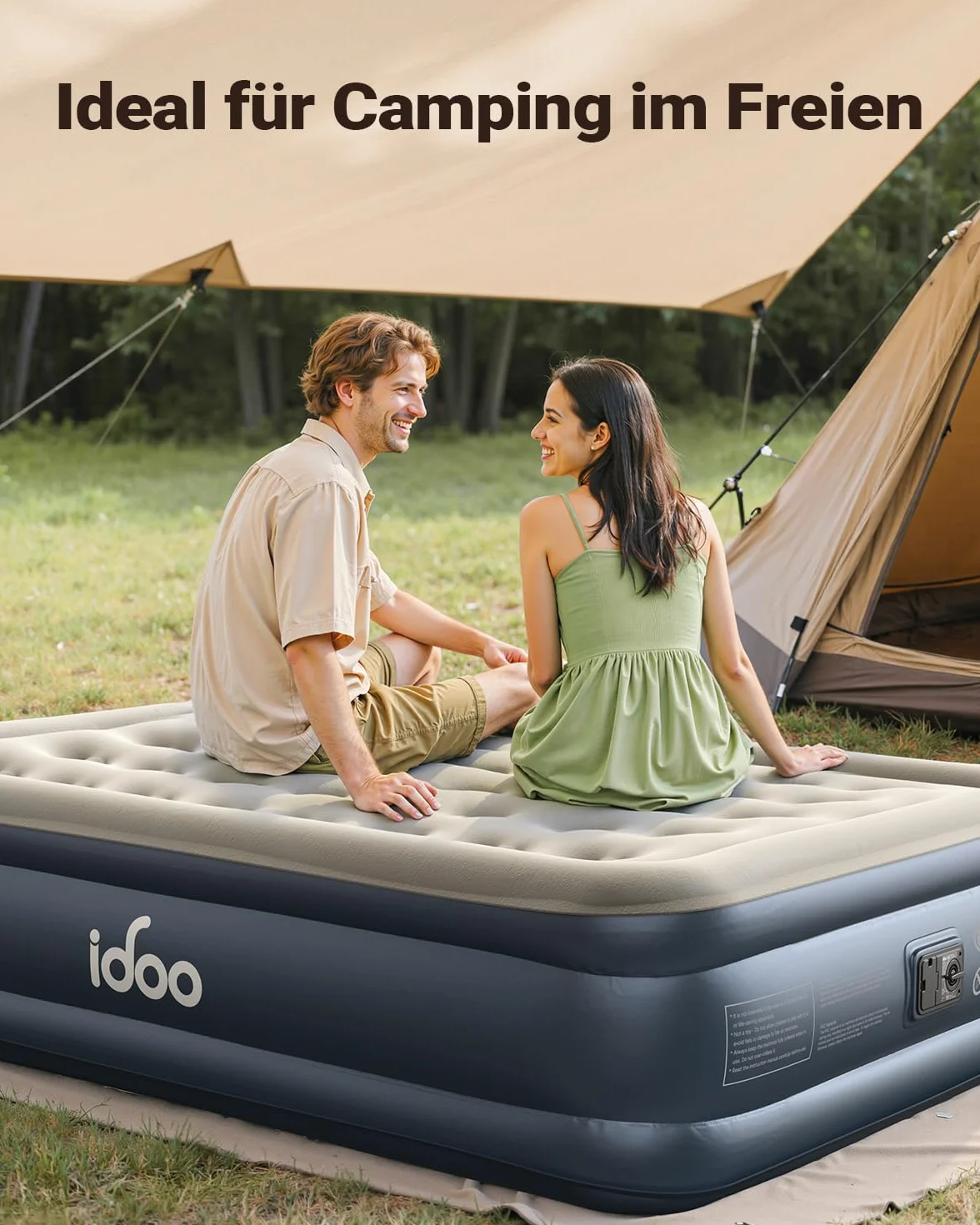iDOO Luftmatratze Selbstaufblasend, Luftbett 2 Personen, Aufblasbare Matratze, Gästebett mit Elektrischer Luftpumpe, Aufblasbares Bett Schnelles in 3 Minuten Aufblasen für Camping 152x203x46cm