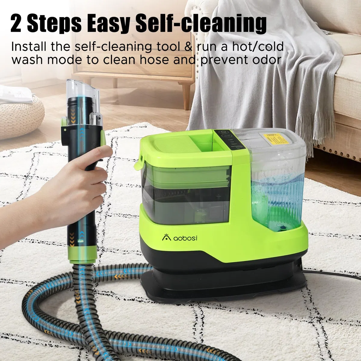 AAOBOSI Polsterreiniger Gerät mit Heißdampf & 17KPa - 1800W Waschsauger Teppichreiniger mit Sprachfunktion & Selbstreinigung - Für Sofa, Teppich, Auto, Treppen - 4 Zubehör, Grün
