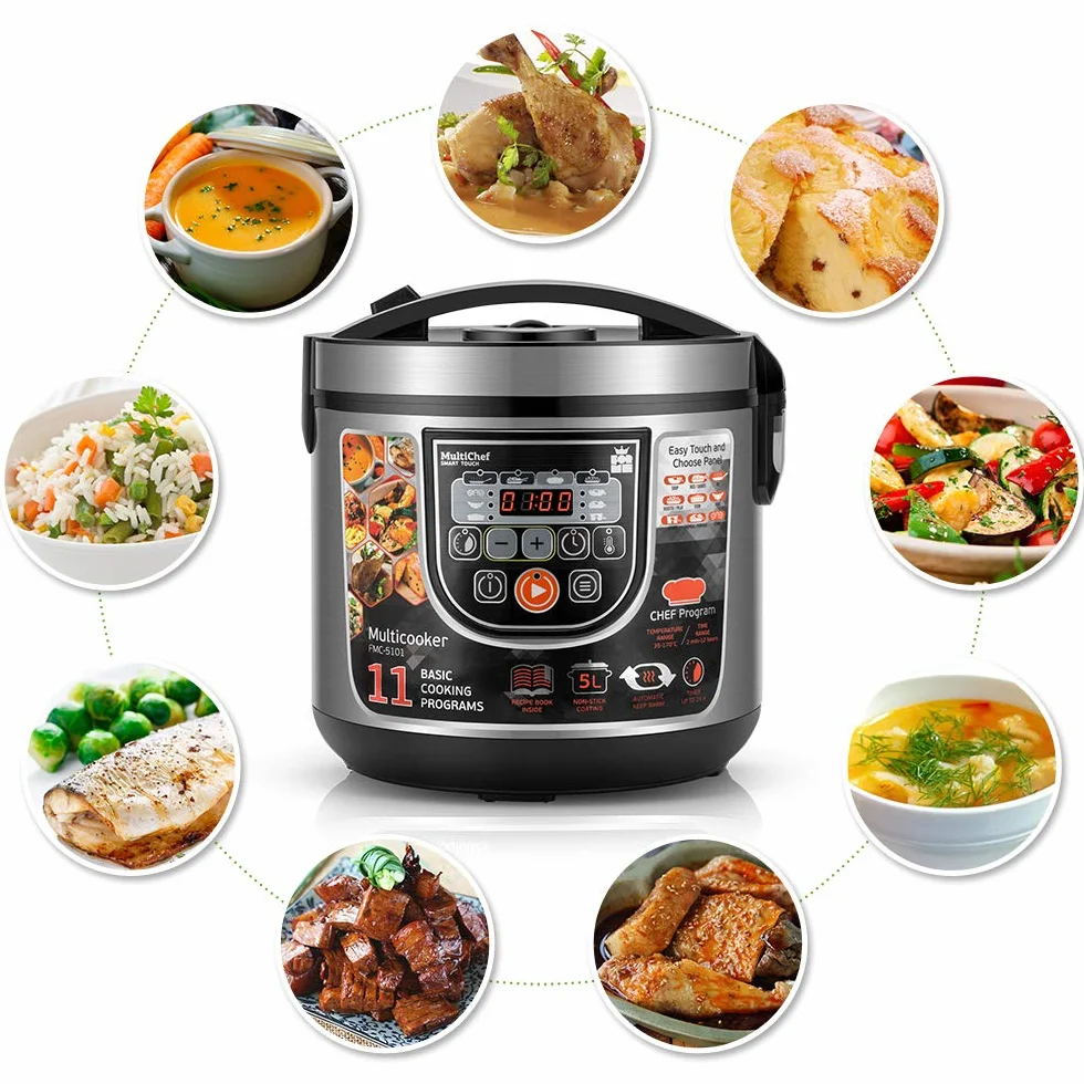 Multikocher FORME Elektrischer Reiskocher mit 11 Programmen 5L 860W LED panel Zeitsteuerung Warmhaltefunktion Multicooker