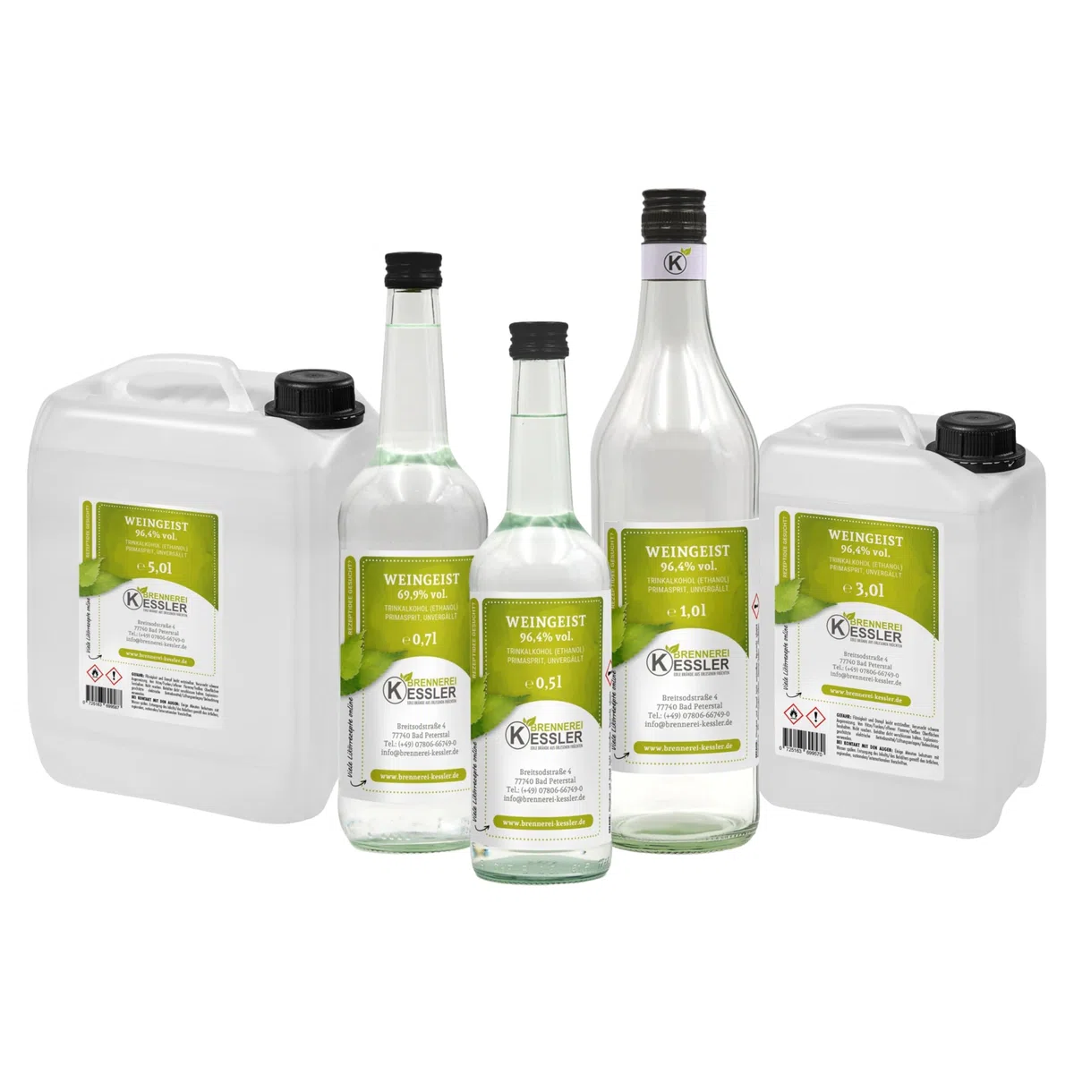 Brennerei Kessler Weingeist Primasprit Ethanol Trinkalkohol 96,4% - 1000ml - zur Herstellung von Likören - Direkt aus der Brennerei