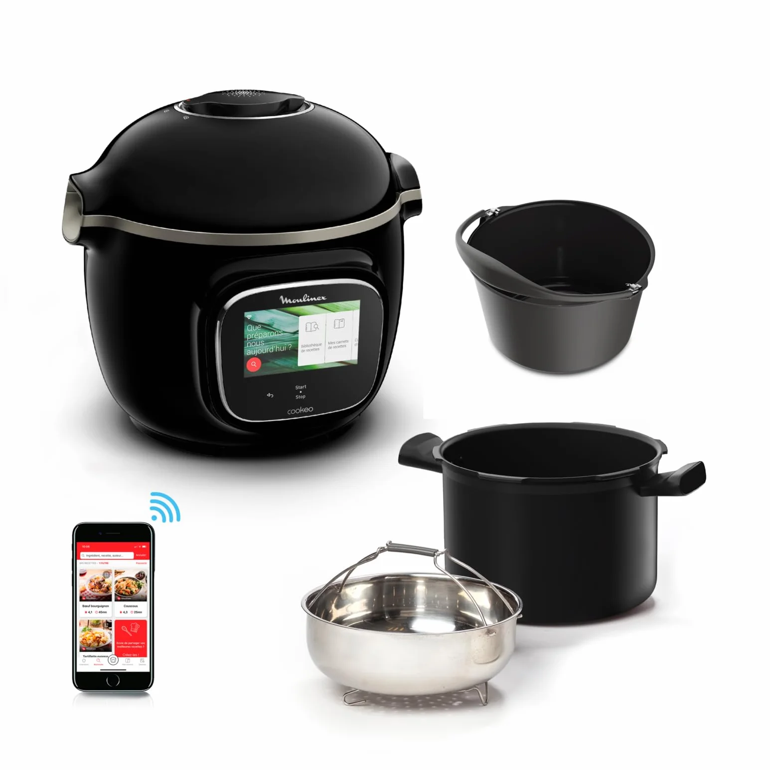 Moulinex Cookeo Touch Wifi Intelligenter Multikocher Hochdruck + Kuchenform 18 cm, 6 l, Touchscreen, 250 integrierte Rezepte, Moulinex YY5297FB App