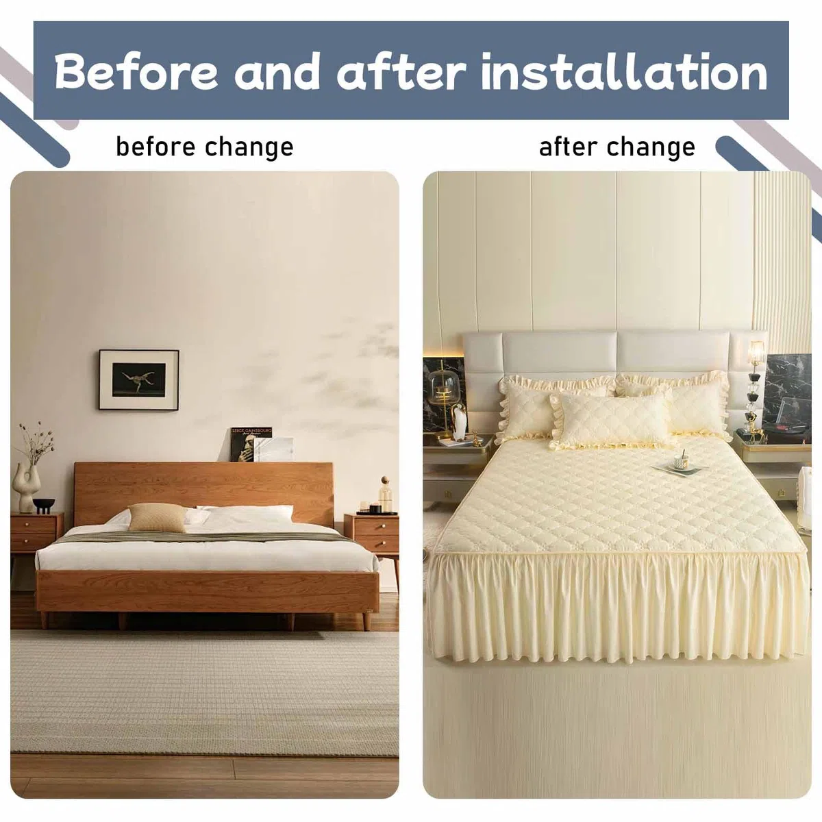 Xiao Ren Bett Husse Box Spring Bett Bettrock Elastisch Bed Skirts & Valances Bettrock Tagesdecke 180x200 RüSchen(#4,150x200cm)