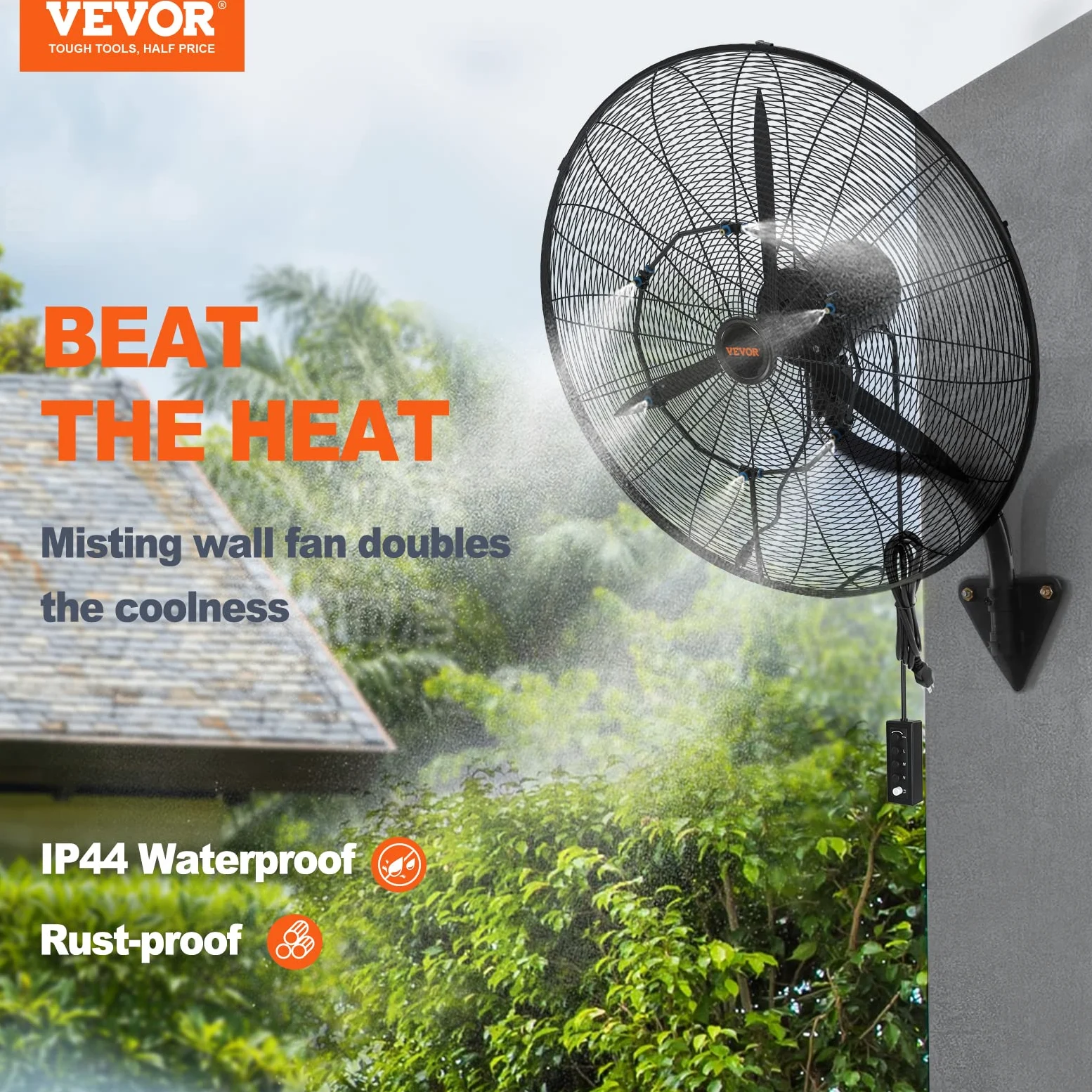 VEVOR Nebelventilator, 74,9 cm, wasserdichter Industrieventilator, 3 Geschwindigkeiten, 9500 CFM, gewerblicher oder privater Ventilator zur Kühlung von Lagerhäusern, Gewächshäusern, Werkstätten
