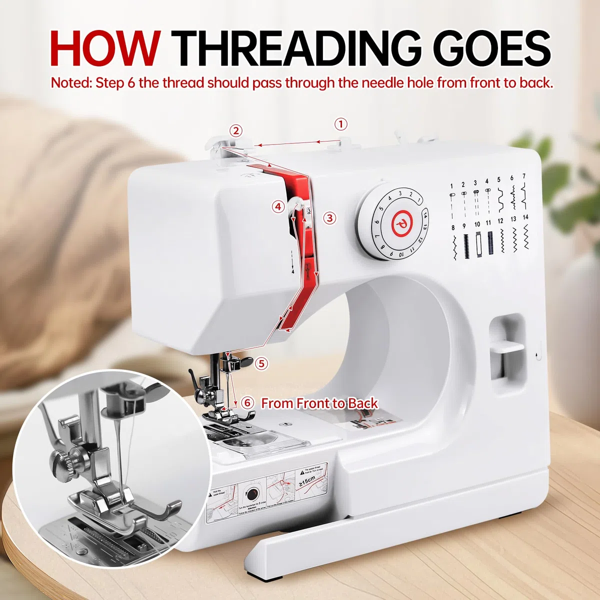 Nähmaschine für Anfänger, 14 Stichprogrammen Kleine Nähmaschinen Kinder, Mini Sewing Machine Tragbare Elektrische Nähmaschine mit Fußpedal & Nähset & LED-Licht