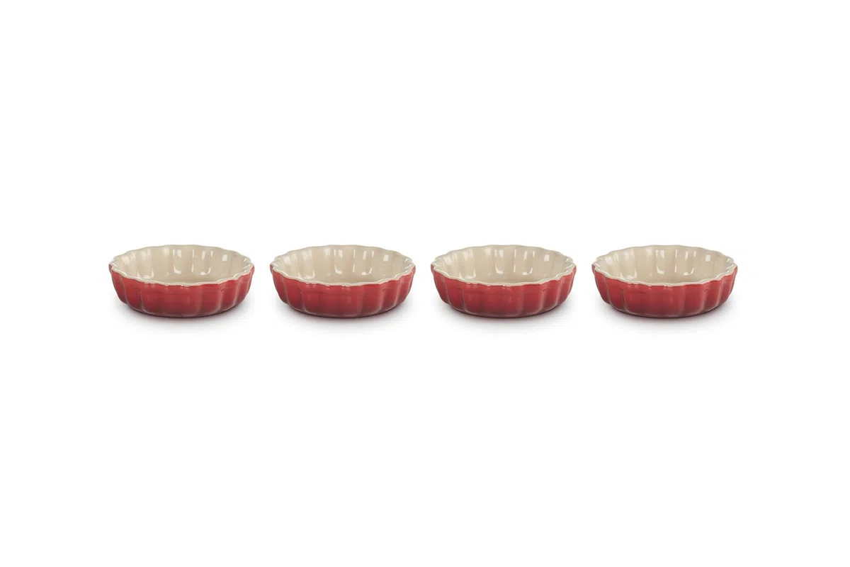 Le Creuset 4er-Set Tarteförmchen aus Steinzeug, Je 200 ml/Ø 11 cm, Kirschrot, 91017411060000