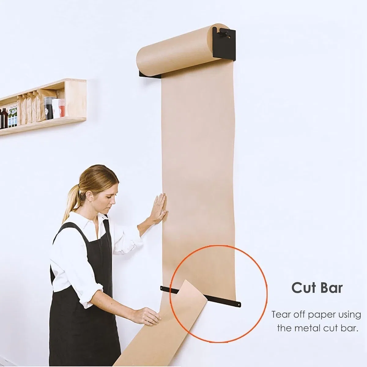 Wandmontierter Kraftpapierspender und -Spender for das Heimbüro Schneider, Wandhalter for Metzgerpapierrollen(37cm/14.6inch Wide)