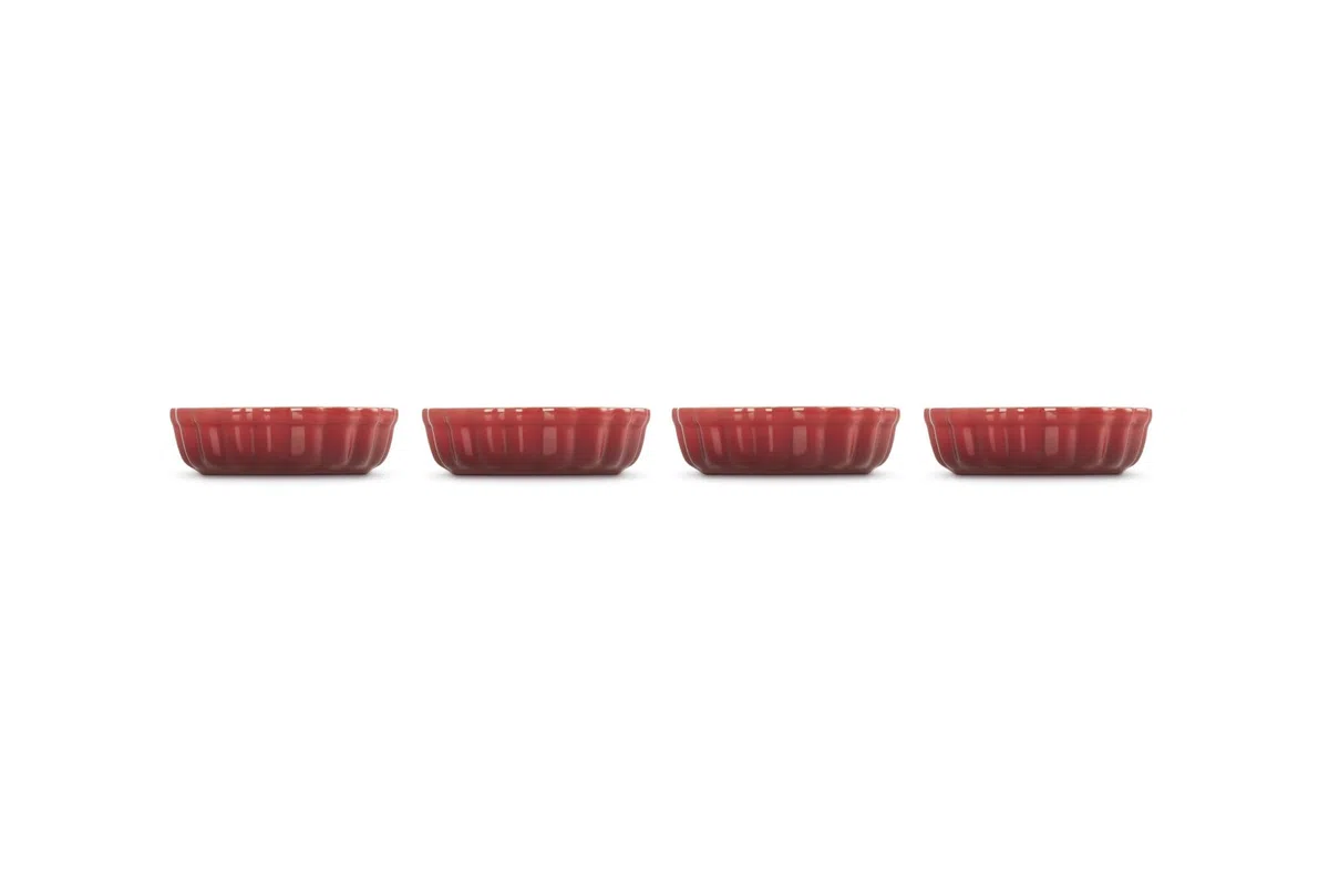 Le Creuset 4er-Set Tarteförmchen aus Steinzeug, Je 200 ml/Ø 11 cm, Kirschrot, 91017411060000
