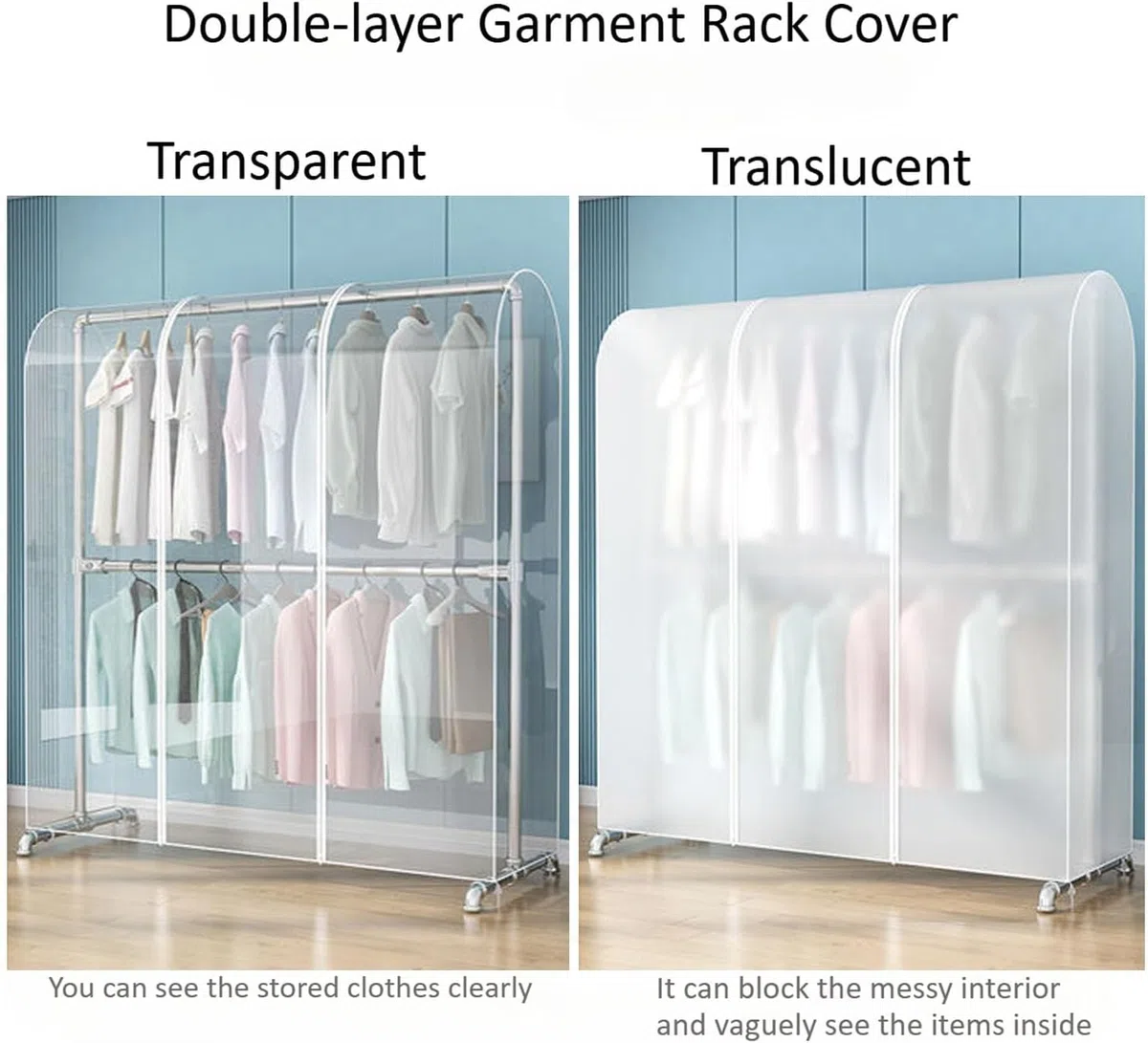 Staubschutz für Kleiderständer, 2 m, extra hoher Kleiderstangenschutz mit doppeltem Reißverschluss, Kleideraufbewahrung, Kleiderbügelabdeckung für Kleider, Mäntel, Jacken (transparent, 200 x 50 x 200