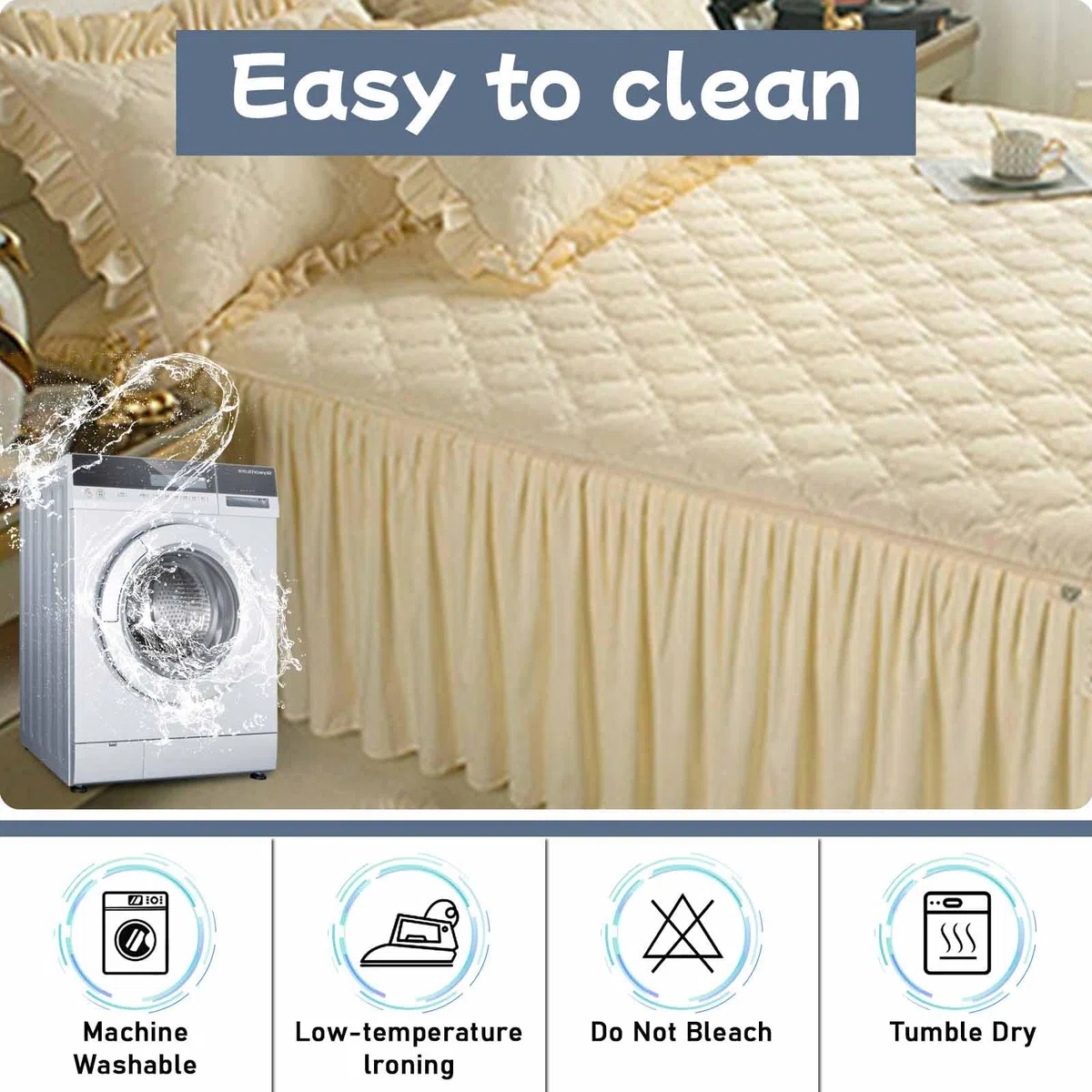 Xiao Ren Bett Husse Box Spring Bett Bettrock Elastisch Bed Skirts & Valances Bettrock Tagesdecke 180x200 RüSchen(#4,150x200cm)