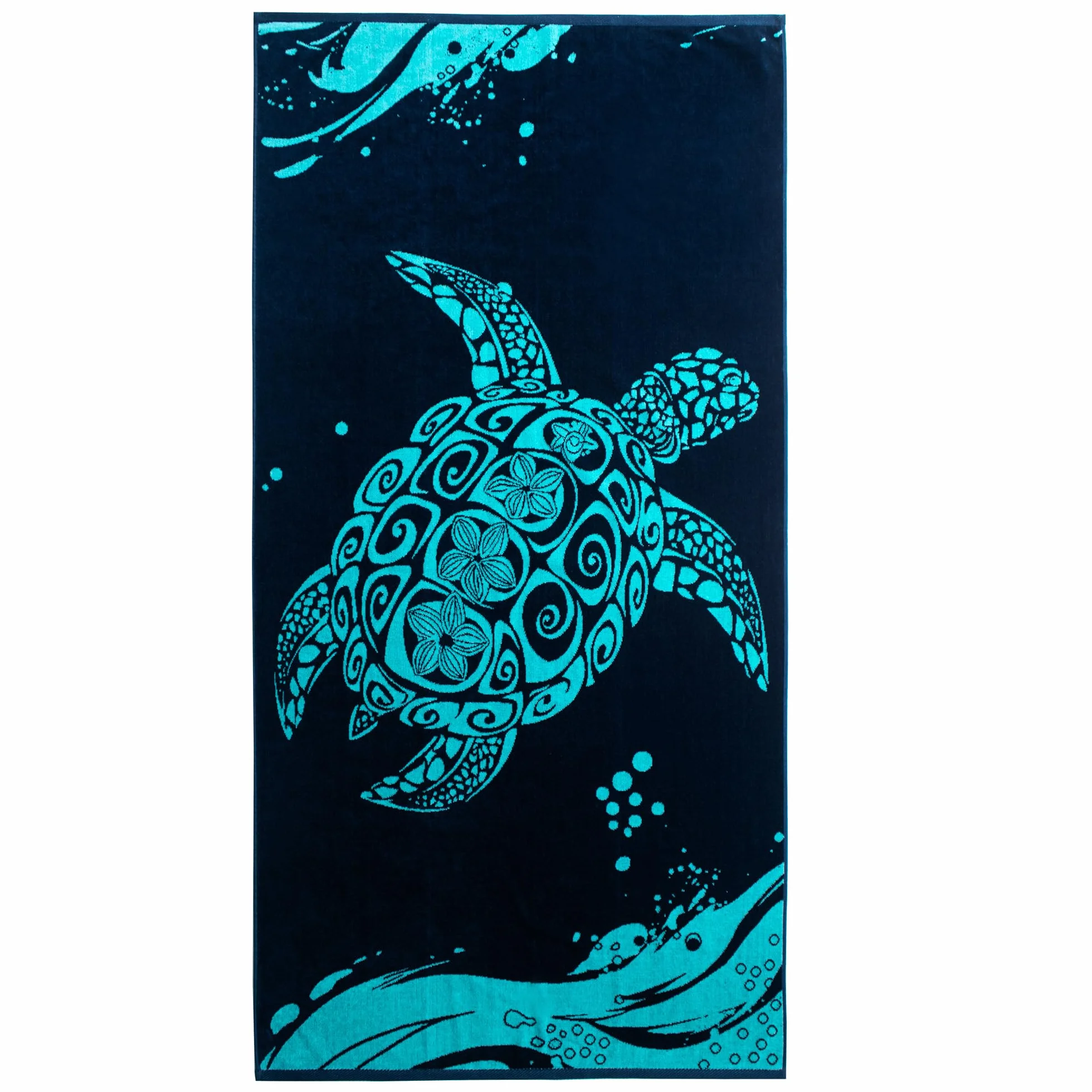 RESTILO Strandtuch groß 90x180 cm Strandlaken 100% Baumwolle Frottee Velours Badetuch Pflegeleicht weich und saugfähig Schnelltrocknendes Strand Handtuch blau dunkelblau Marineblau weiß Turtle