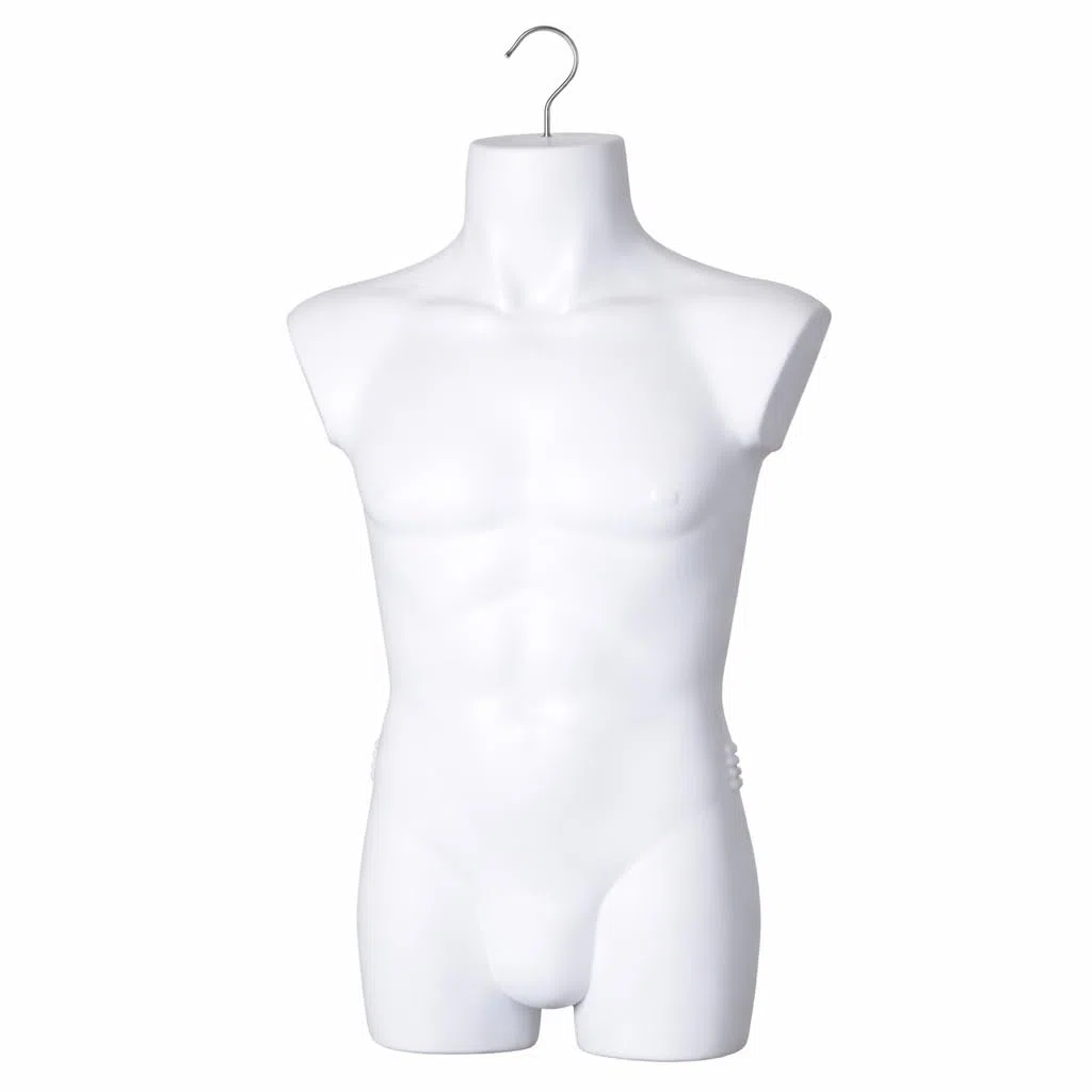 2er Set Torso männlich - Herrentorso lebensecht aus Kunststoff - Oberkörper Halbplastik in Farbe Weiß - Mannequin Büste - Halbschale Herrenbody - Schaufensterpuppe mit Haken - 2 Stück Dekotorso