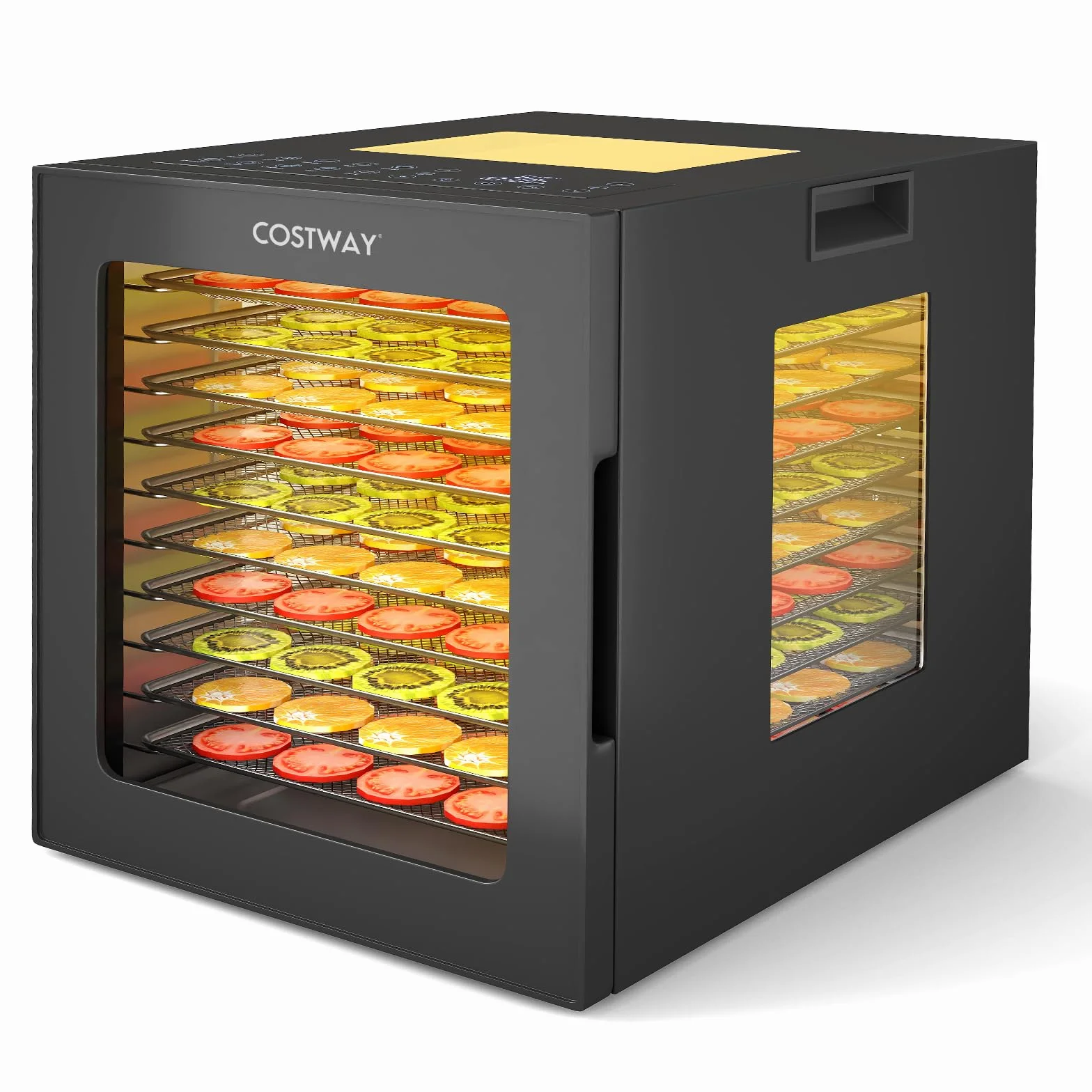 COSTWAY 850W Dörrautomat inkl. 10 Edelstahl-Schalen, Dörrgerät mit 10 voreingestellten Programmen, 48H Timer & 30-75℃ Temperatur, Lebensmittel-Trockner für Obst, Gemüse, Fleisch