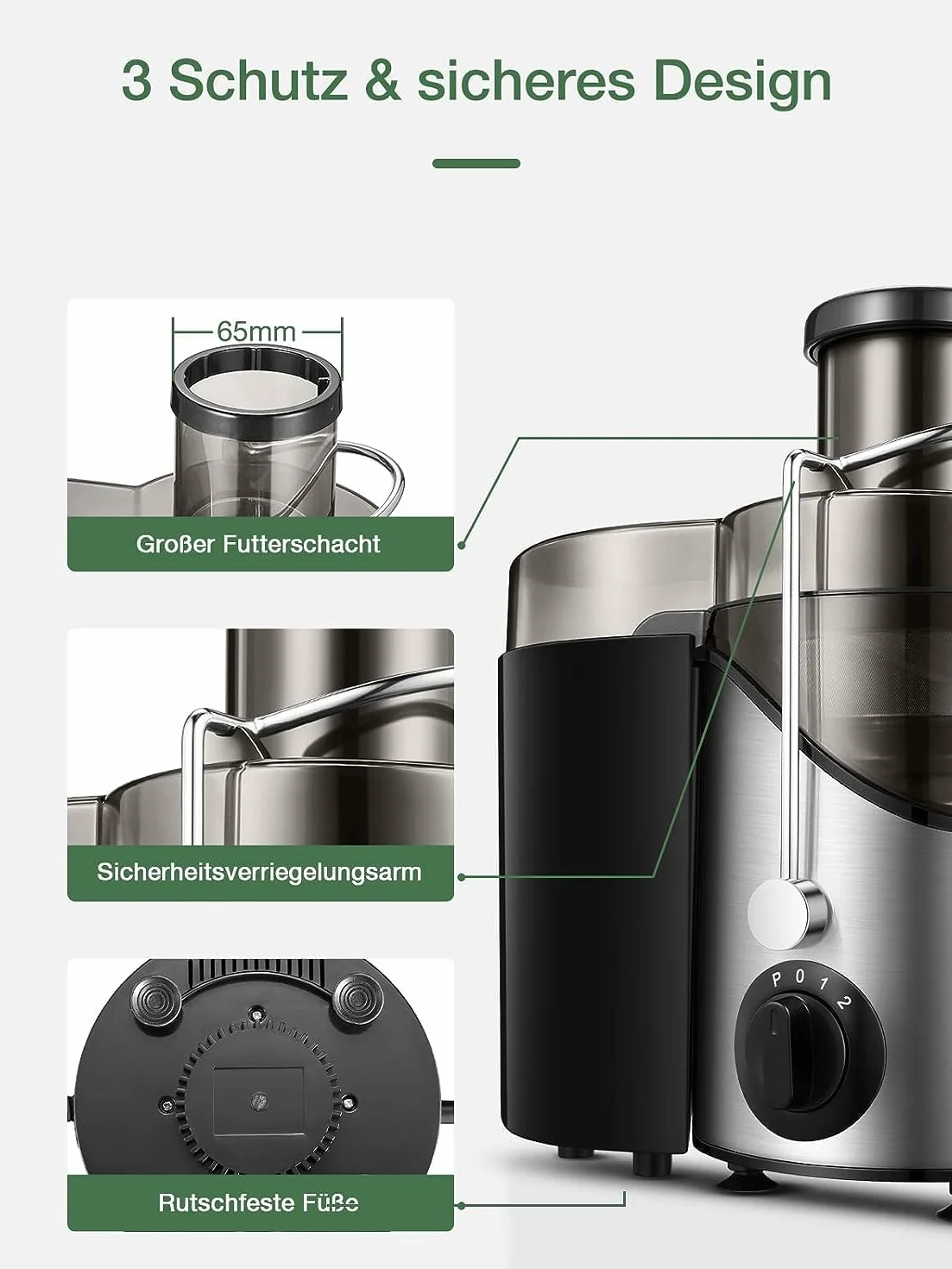 JUILIST Entsafter Gemüse und Obst aus Edelstahl, 400W Zentrifugal Entsafter 65 MM Einfüllöffnung und 3 Geschwindigkeiten, inkl Reinigungsbürste, Einfach zu Säubern, BPA-frei,Silber…
