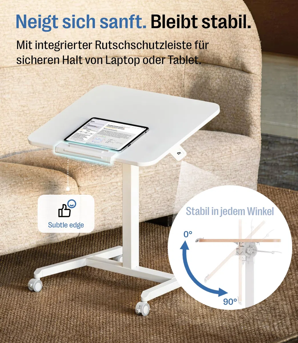 MAIDeSITe Fit Pro Stehpult höhenverstellbar 76–110 cm,Mobiler Schreibtisch mit Rollen,pneumatischer Laptoptisch mit klappbarer Tischplatte,Beistelltisch für Homeoffice