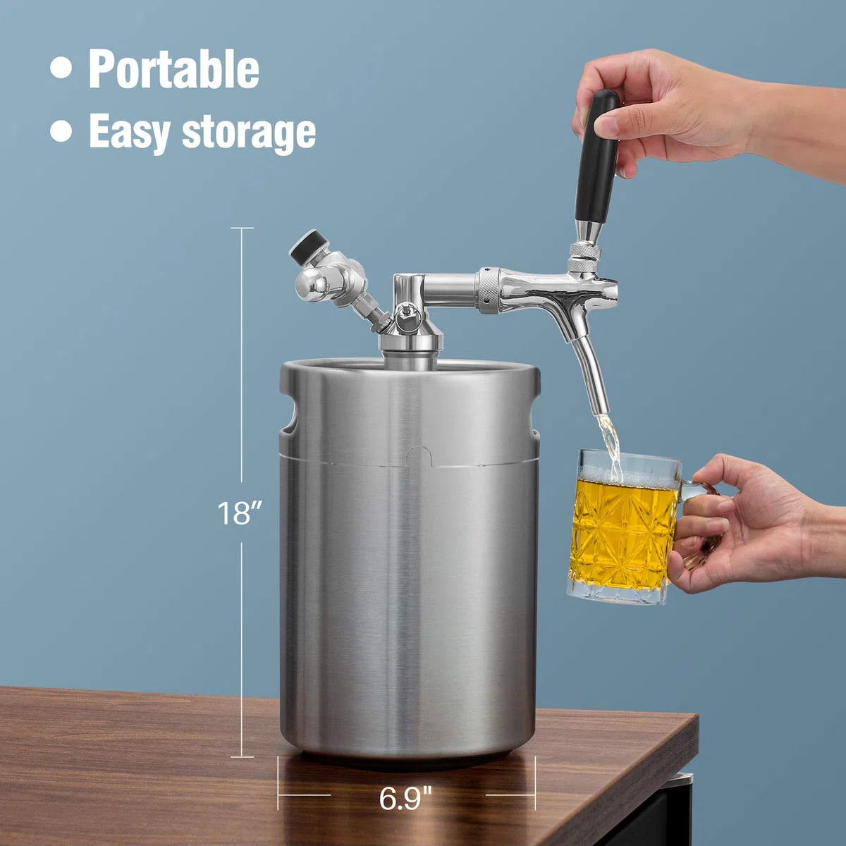 TMCRAFT 4820 ml Mini-Fass-Growler, druckgepresstes Edelstahl-Fass-Set mit verstellbarem Wasserhahn, hält frisch und Kohlensäure für selbstgebrautes Handwerk und Zugbier