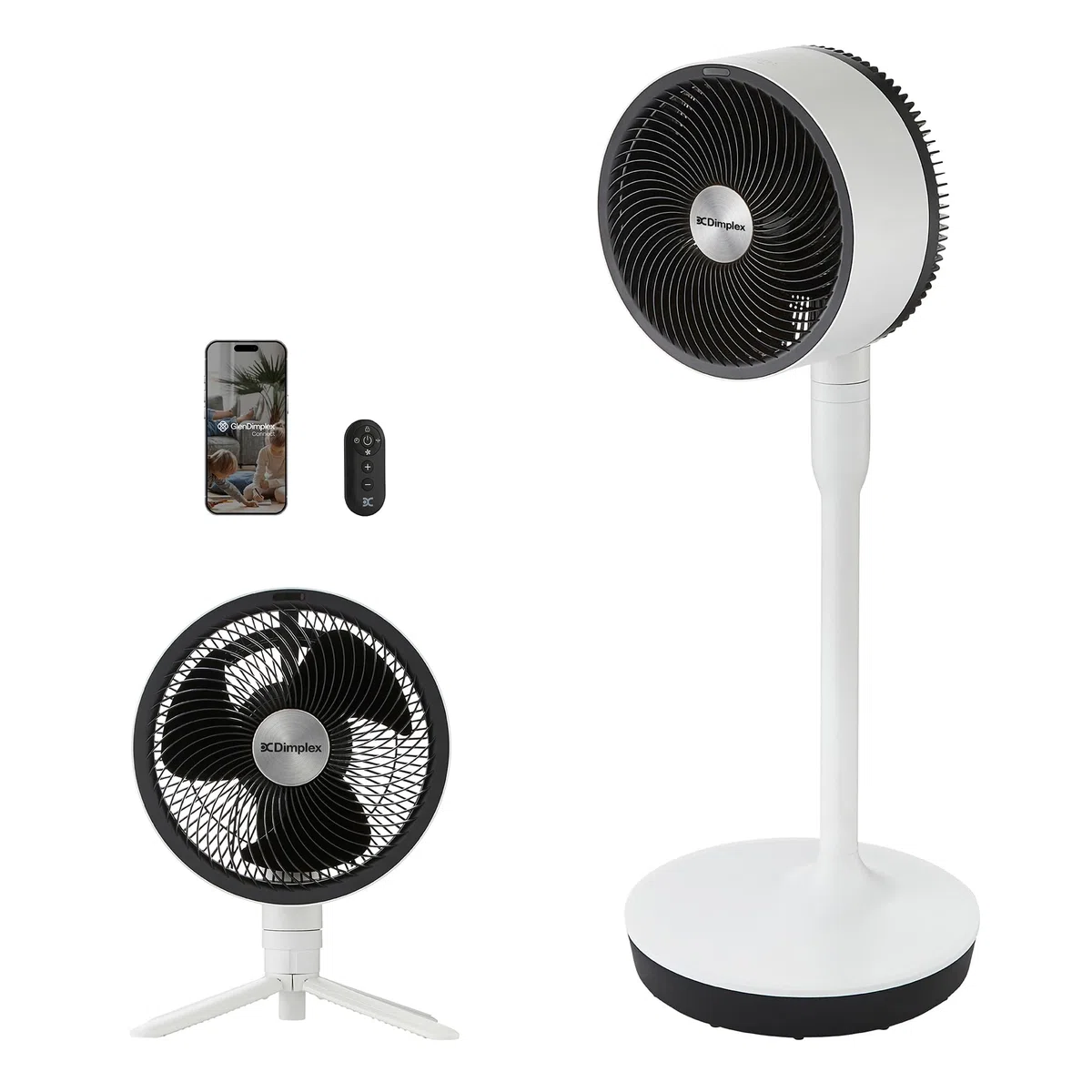 DIMPLEX DUOCOOL Smart 2-in-1 Ventilator Stand- & Tischventilator 5 Geschwindigkeitsstufen Turbo 20m Reichweite 36dB App Google Home Alexa Fernbedienung