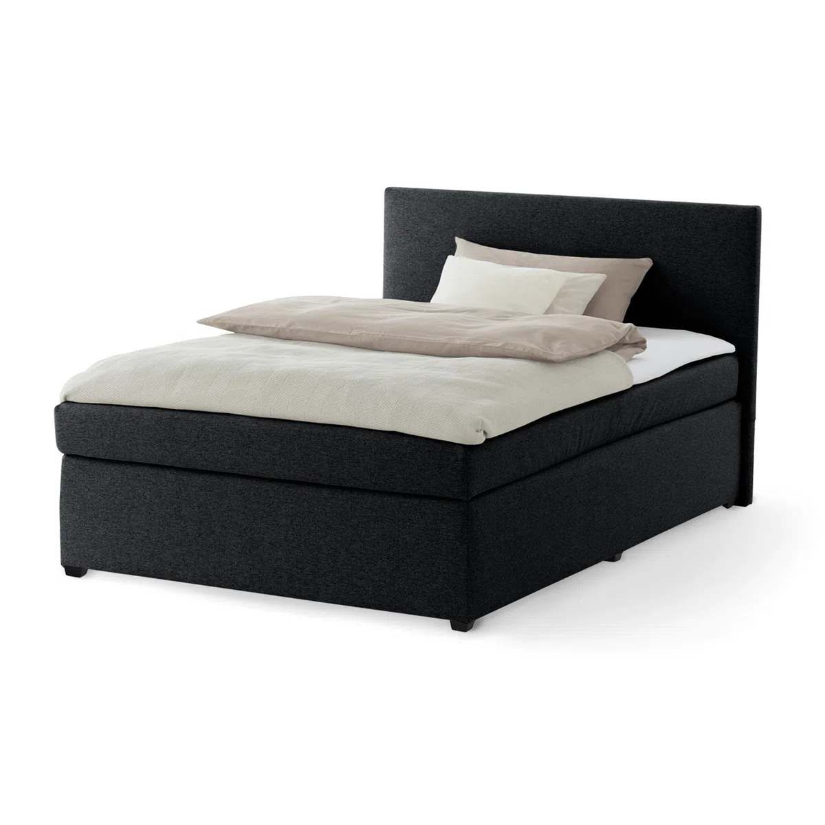 KHG Boxspringbett schwarz Härtegrad H3 mit Matratze Bonellfederkern und Topper 100% Polyester Schaumstoffkern Gestell Holzwerkstoff gepolstert stoffbezogen zeitlos