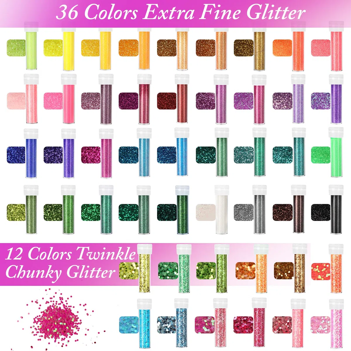 Halobios 48 Farben feiner Glitter für Harzguss, Glitter für Handwerk Herstellung, kosmetischer Glitters für Bühne Make-up, Nail Art, Haar