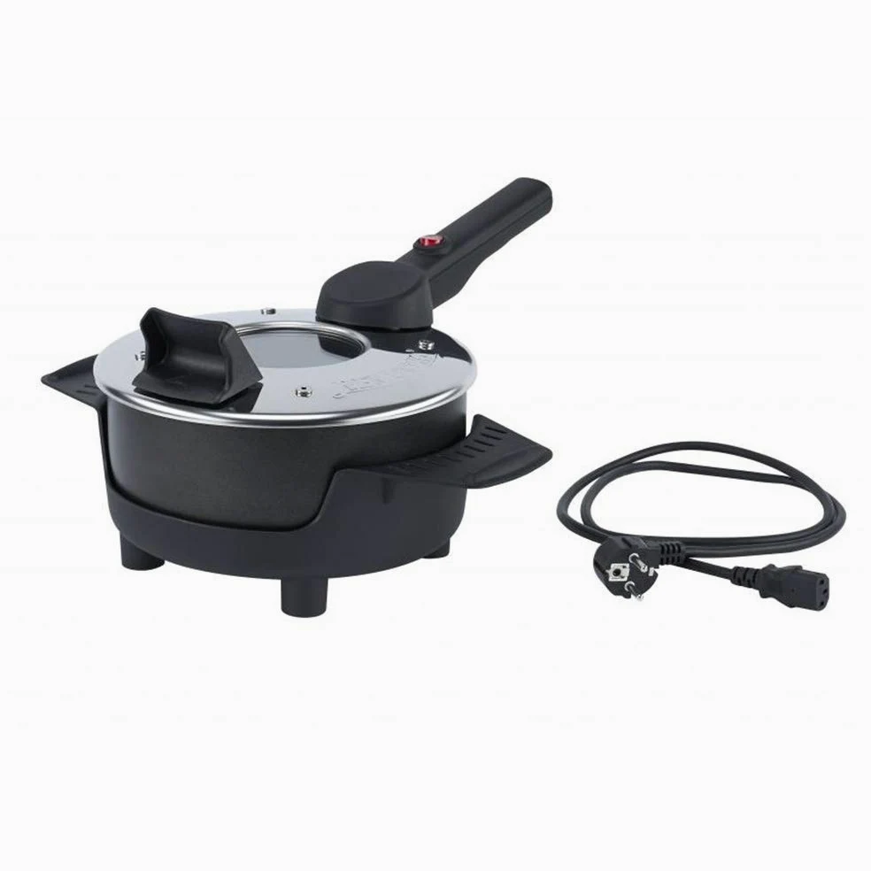 REMOSKA PRIMA Backtopf mit elektrischem Deckel | Backen von Fleisch, Brot und süßen Desserts | Multifunktionspfanne | Hergestellt im Tschechischen (2 l / 2 Personen / 400 W/Schwarz - Silber)