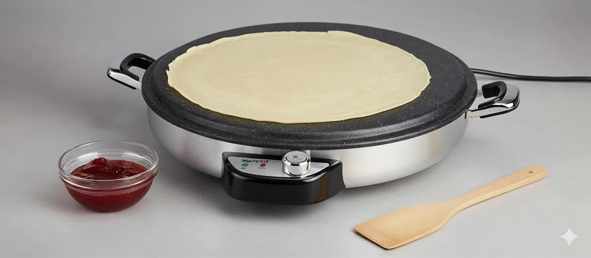 Fladenbäcker 50cm – Elektrischer Pfannkuchen Yufka Katmer Gerät – 2300W, beschichtet, Temperaturregler, Edelstahl, 17474