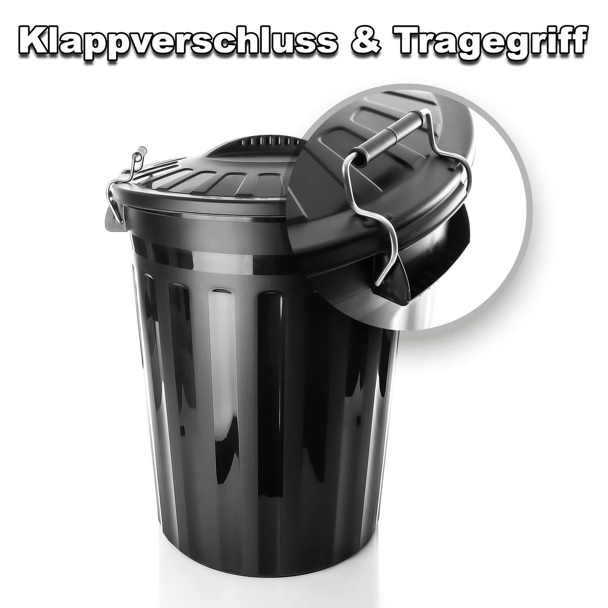 BigDean Universaltonne mit Deckel Schwarz 2 Stück wetterfest Regentonne Mülltonne Indoor Outdoor