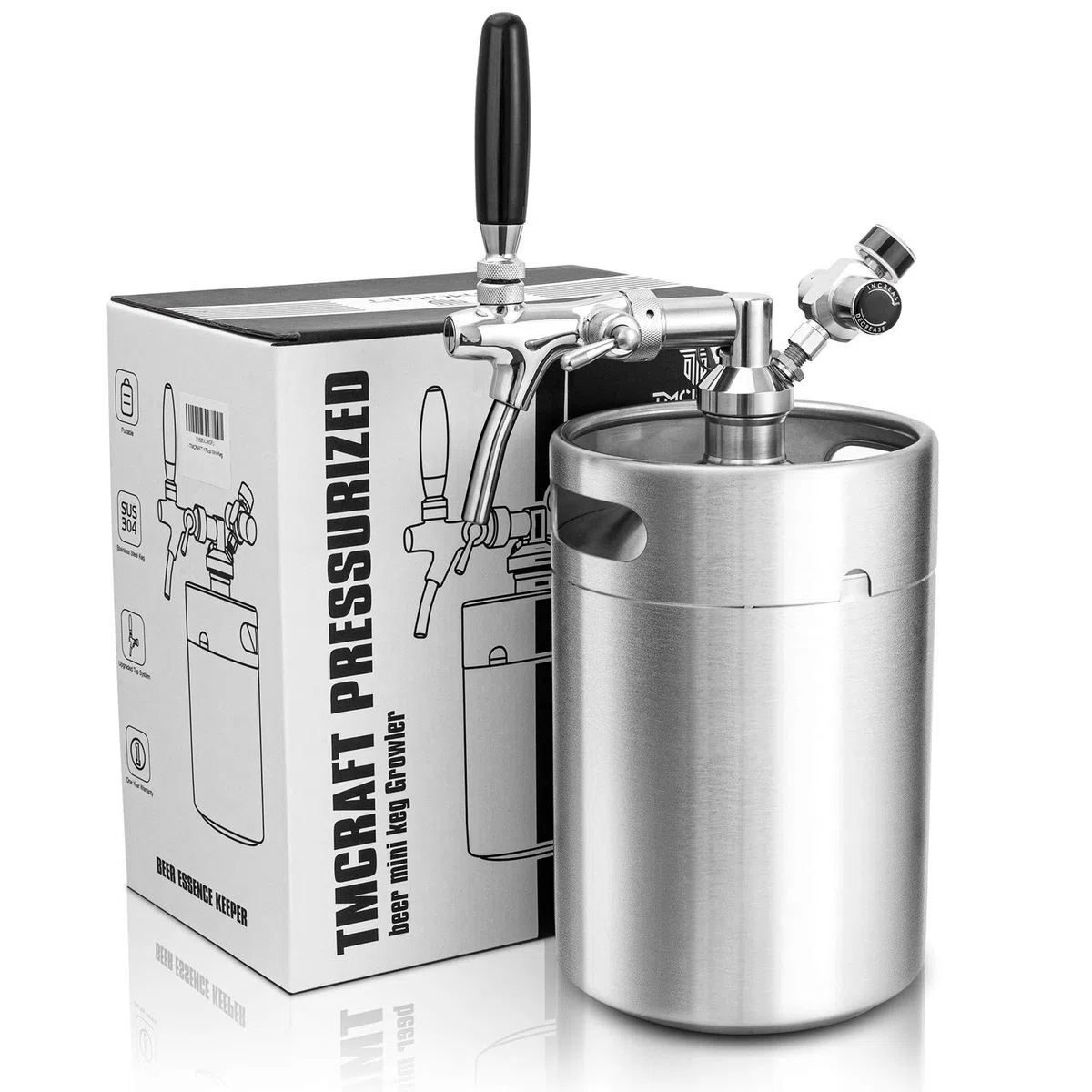 TMCRAFT 4820 ml Mini-Fass-Growler, druckgepresstes Edelstahl-Fass-Set mit verstellbarem Wasserhahn, hält frisch und Kohlensäure für selbstgebrautes Handwerk und Zugbier
