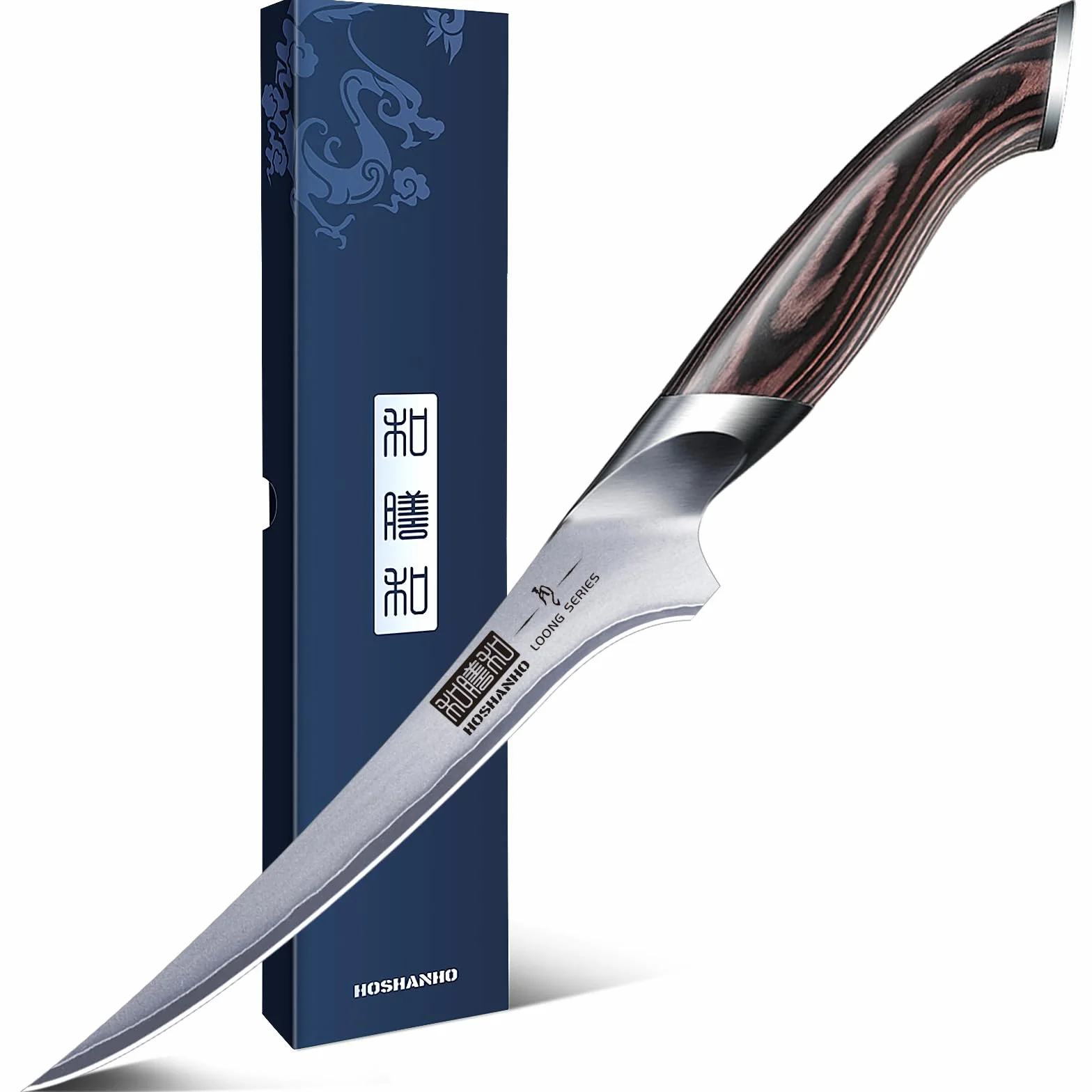 HOSHANHO Filetiermesser 18cm Küchenmesser, Profi Fischmesser und Ausbeinmesser, Fischfiletmesser Ultrascharfer mit Ergonomischem Pakkaholz-Griff