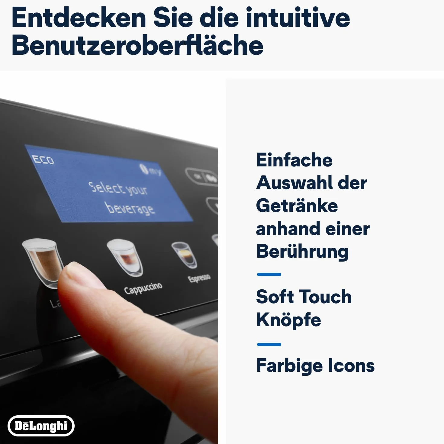 De'Longhi Eletta Evo ECAM 46.860.B Kaffeevollautomat mit LatteCrema Milchsystem, Cappuccino und Espresso auf Knopfdruck, LCD Display und Sensor-Touch-Tasten, schwarz
