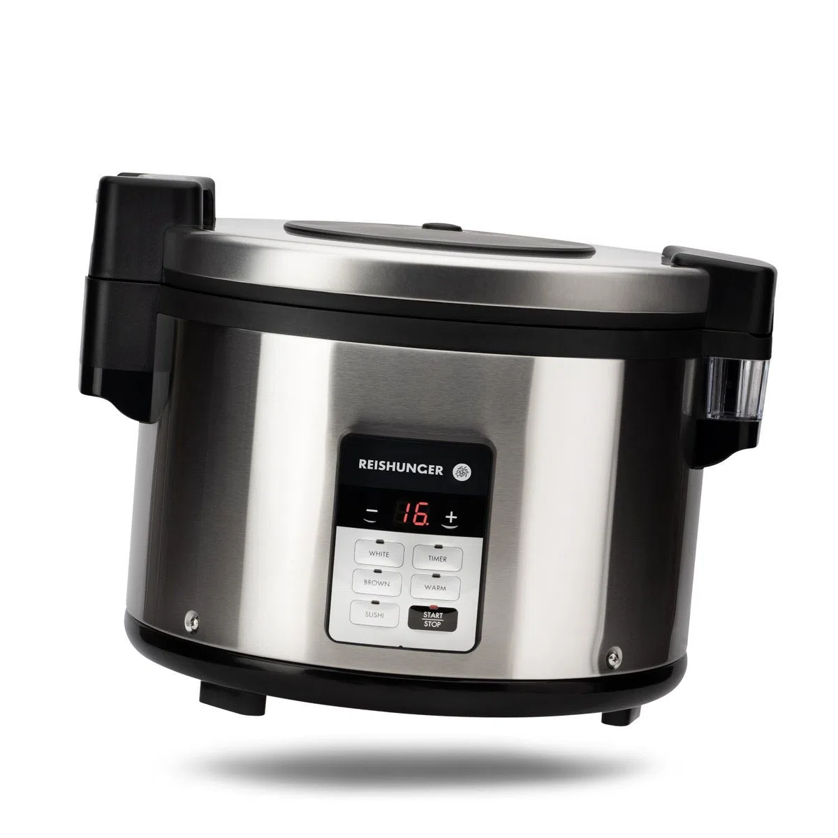 REISHUNGER Gastronomie Reiskocher - für bis zu 32 Portionen - 5,8 L - Edelstahlgehäuse mit doppelter Antihaftbeschichtung - Warmhaltefunktion & Timer - 3 Programme, Einfache Bedienung