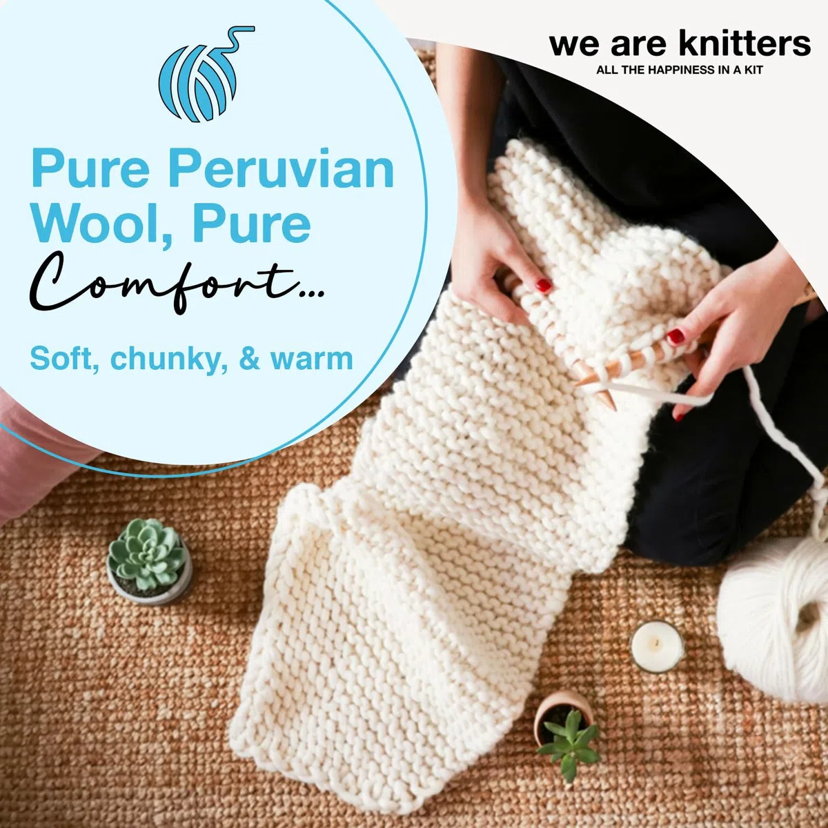 We Are Knitters Loris Beanie Strickset für Babys, DIY Mütze aus 100% Alpaka Wolle zum Stricken, Häckel kit für Anfänger, Strickset für Anfänger inkl. Stricknadeln Set, Größen 0-6M & 6-12M