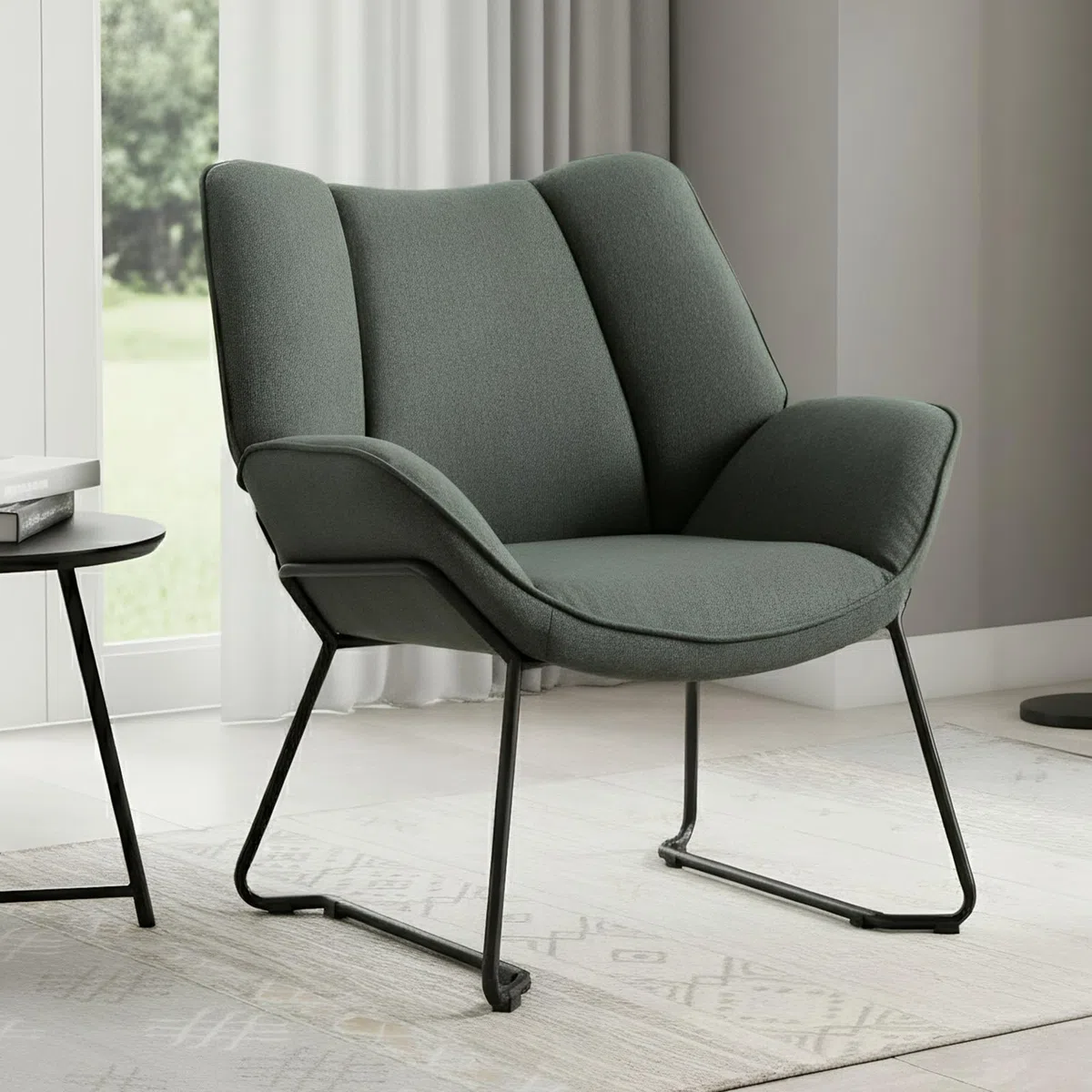 chairus Leinen Loungesessel für Wohnzimmer Balkon Modern Gepolstert Polsterstuhl Relaxsessel mit Metallbeinen (Grün)