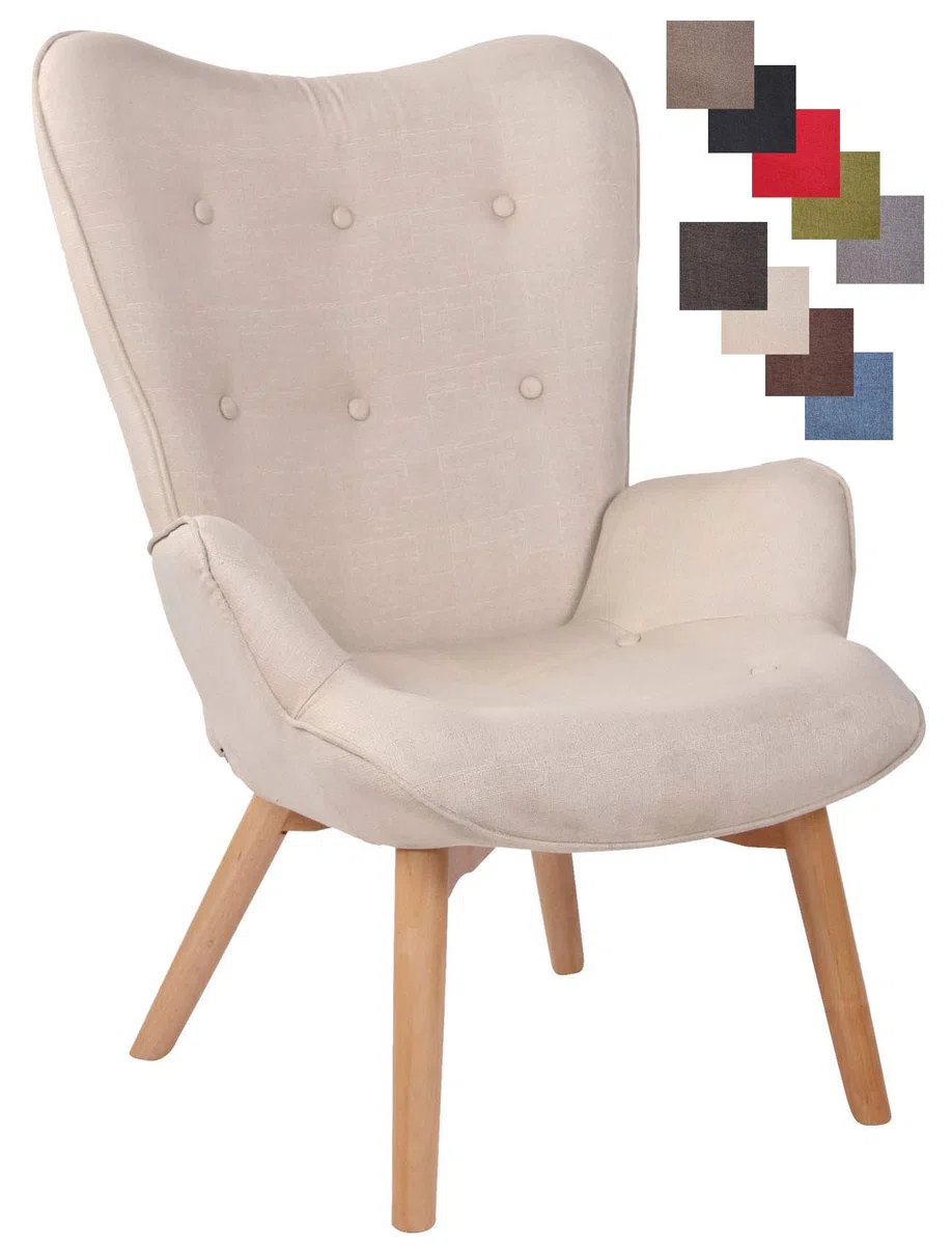 CLP Lounger Durham Mit Stoffbezug I Ohrensessel Mit Buchenholz Gestell I Loungesessel Mit Max. Belastbarkeit Bis 136 kg, Farbe:Creme