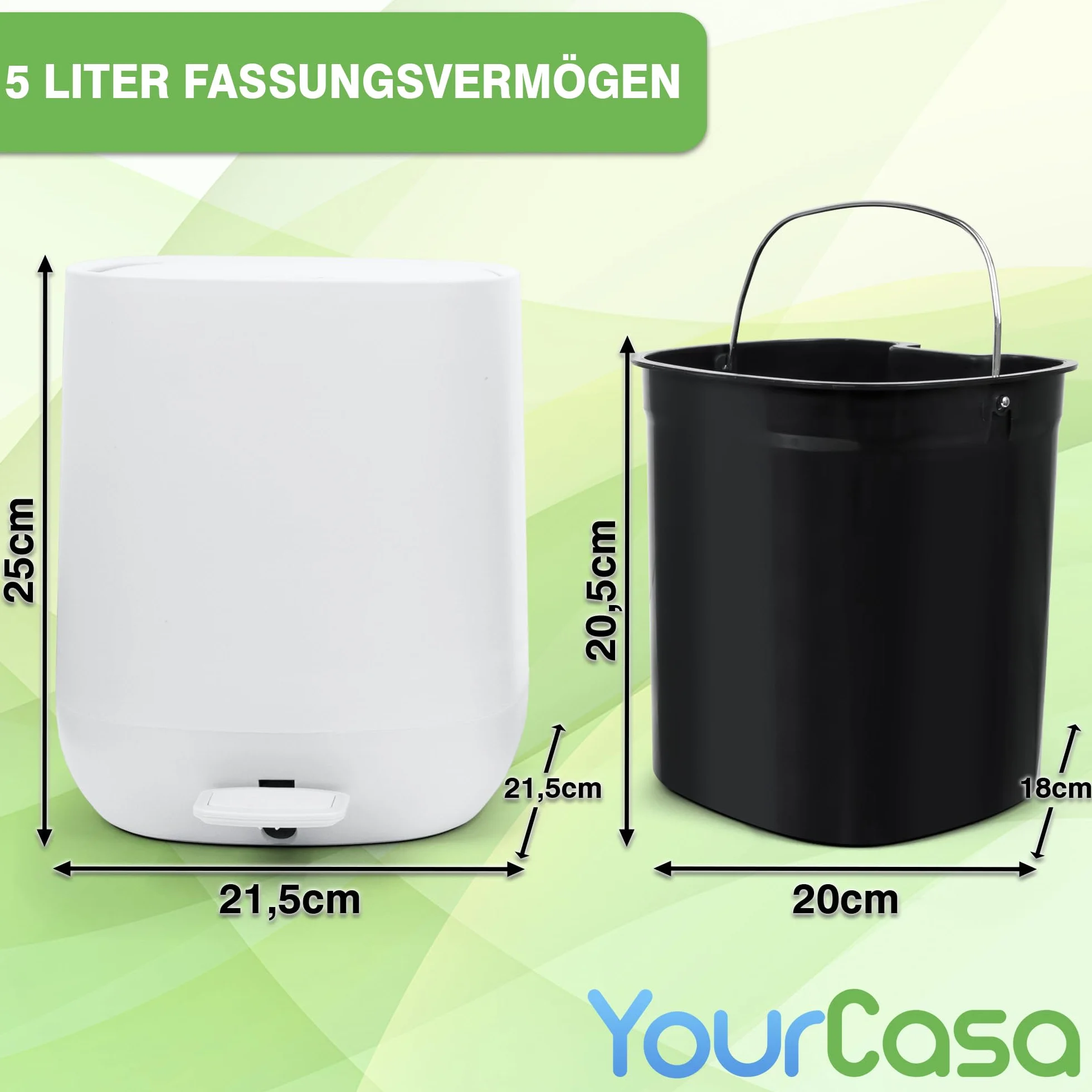 YourCasa Mülleimer Bad [5L] - Elegantes Design - Badeimer - Kosmetikeimer Badezimmer Klein - Badmülleimer mit Deckel und Softclose – Abfalleimer Toilette WC - herausnehmbaren Inneneimer (Weiss)