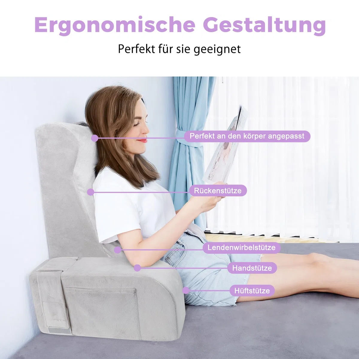 Babenest Lesekissen mit Abnehmbare Armlehnen, Komfortabel und Leicht Rückenkissen für Bett und Sofa, Sitzkissen Rückenlehne mit Waschbarer Samt zum Lesen, Gaming oder Fernsehen (L Band Modell)