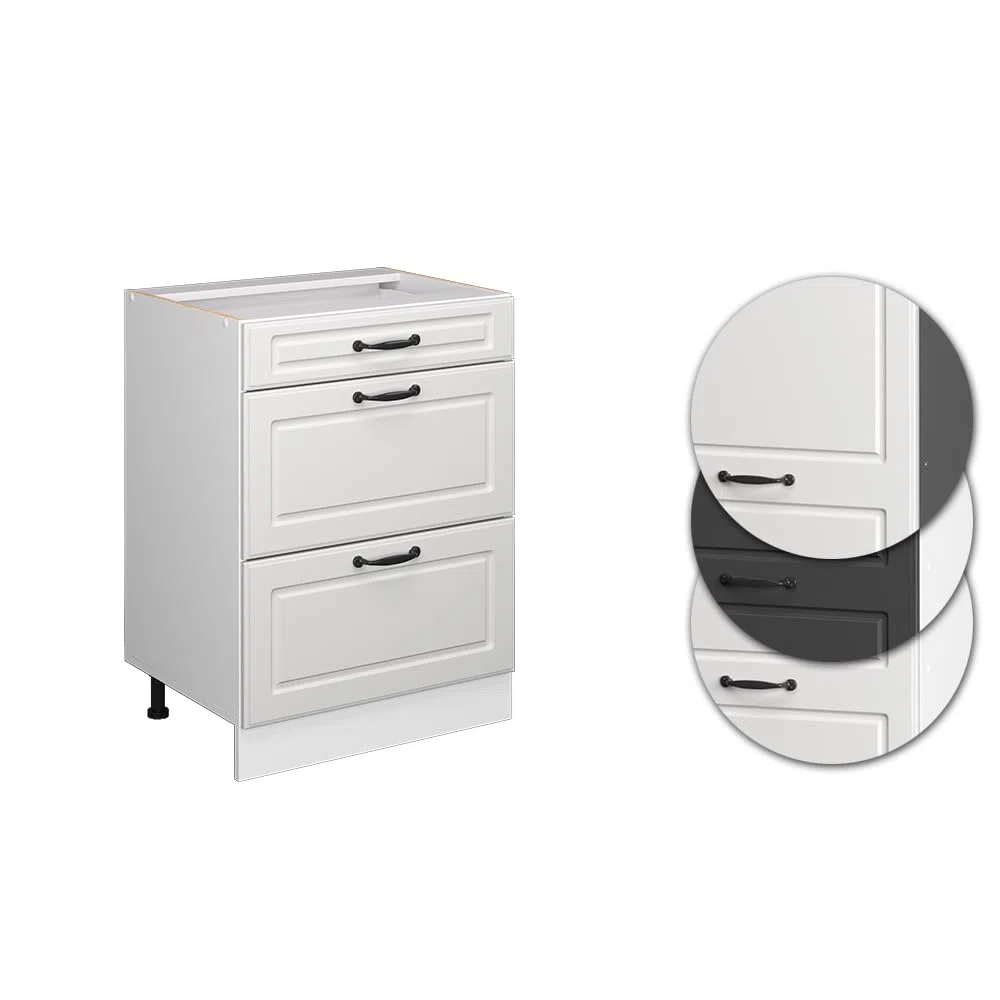 Vicco Küchenunterschrank R-Line, Weiß Landhaus, 60 cm mit Schubladen, ohne Arbeitsplatte, zur freien Kombination innerhalb modularer Küchensysteme