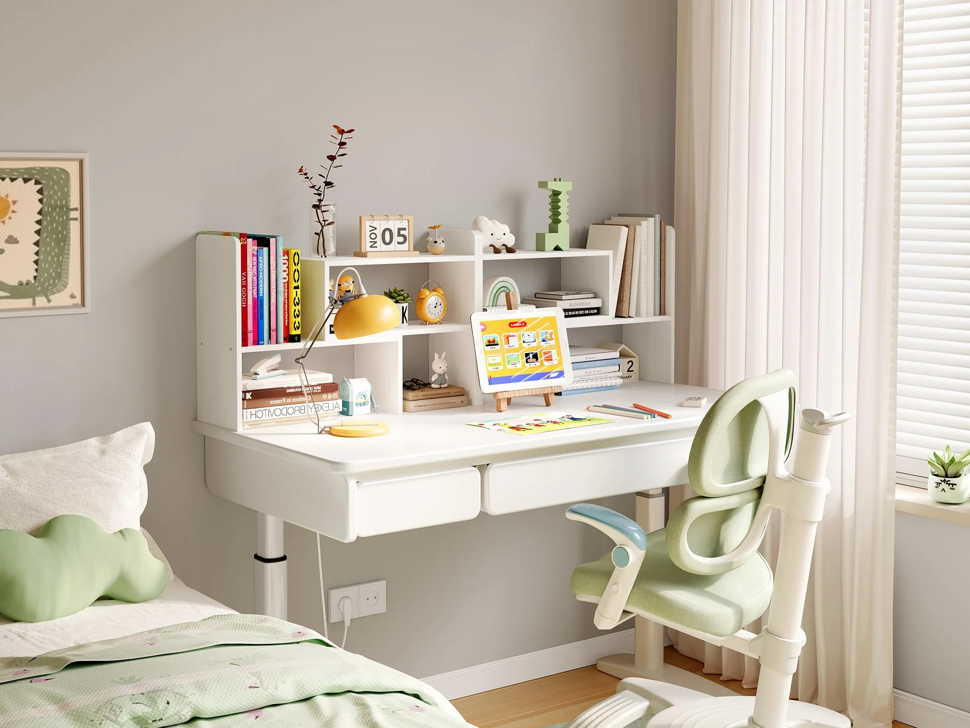 EasyPAG Schreibtisch Regal Holz Freistehend Kleines Bücherregal Verstellbar Schreibtisch Organizer Ständer Bürobedarf Ablage Display Regal,Weiß