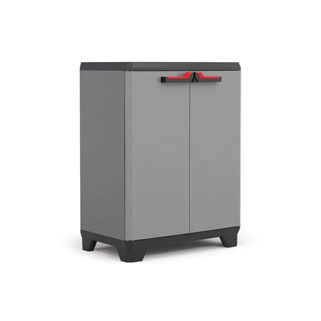 Keter Stilo Kunststoffschrank, niedrig, BxTxH: 68x39x90cm, grau/schwarz/rot, inkl. höhenverstellbarem Einlegeboden (max. Tragkraft 15kg)