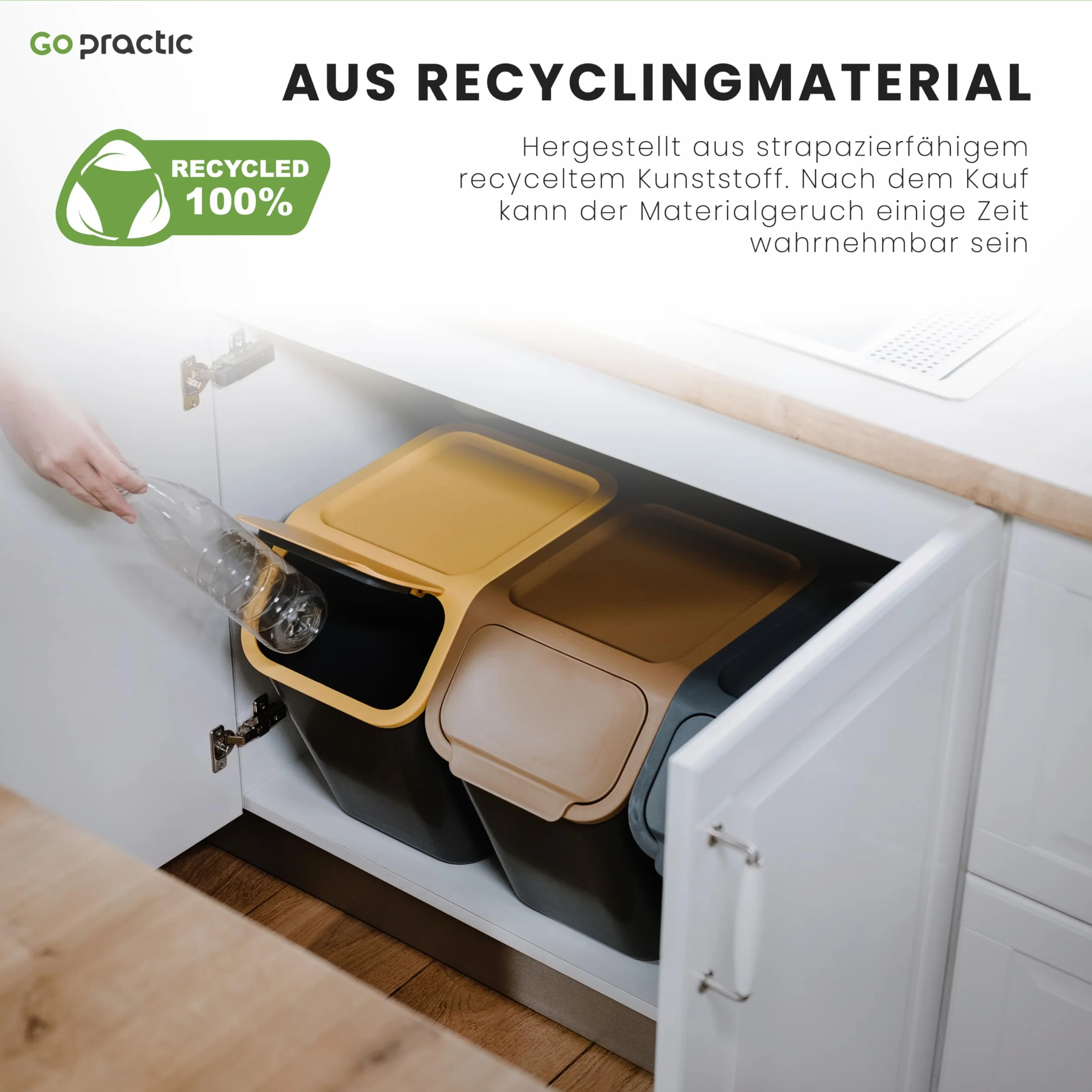 3-er Mülleimer-Set Küche Mülltrennsystem 3x Mülleimer 35l mit Deckel Stapelbar CLICK-Funktion, +filter