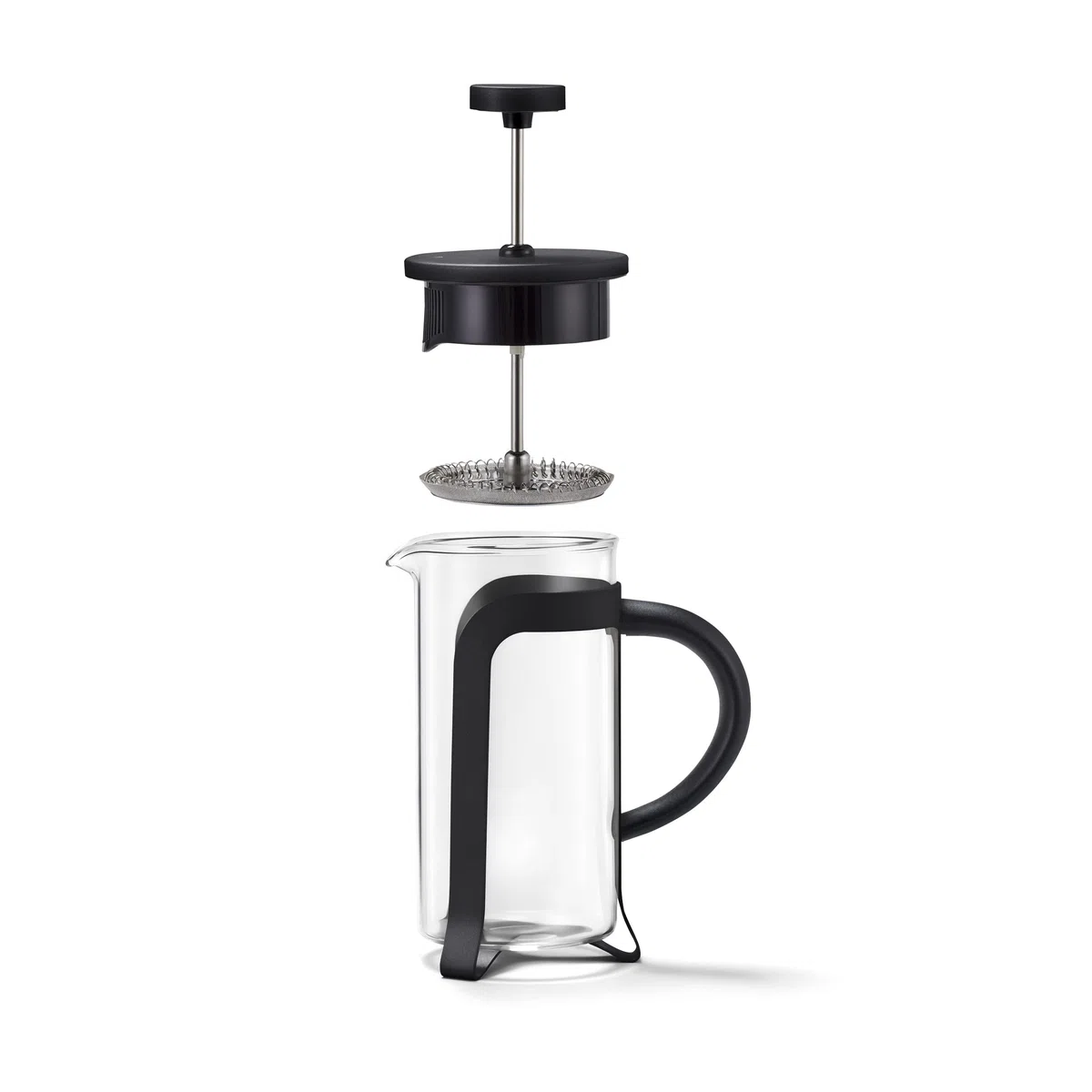 Tchibo Siebstempelkanne für manuelle Kaffeezubereitung, French Press aus hitzebeständigem Borosilikatglas, spülmaschinengeeignet, 300ml Fassungsvermögen für ca. 2 Tassen, Edelstahl, Schwarz