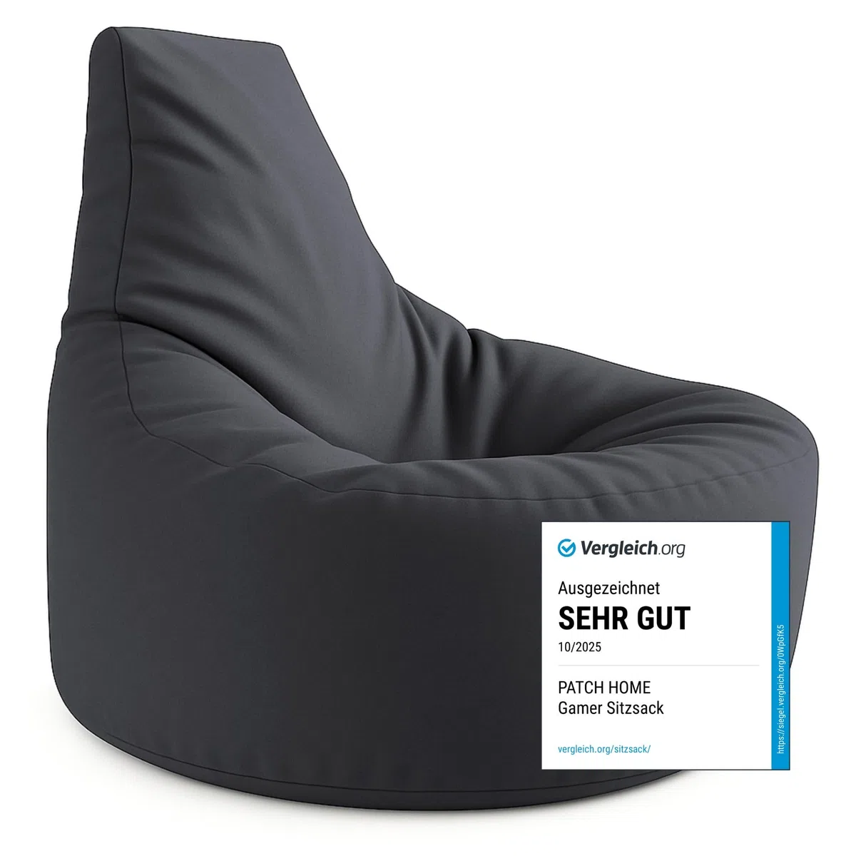 PATCH HOME Gamer Kissen & Lounge Sitzsack – befüllbar mit Reißverschluss, gefüllt mit Styropor, geeignet für In- & Outdoor. Perfekt als Gaming Sessel Sitzkissen (Anthrazit - Ø 80cm x Höhe 90cm)
