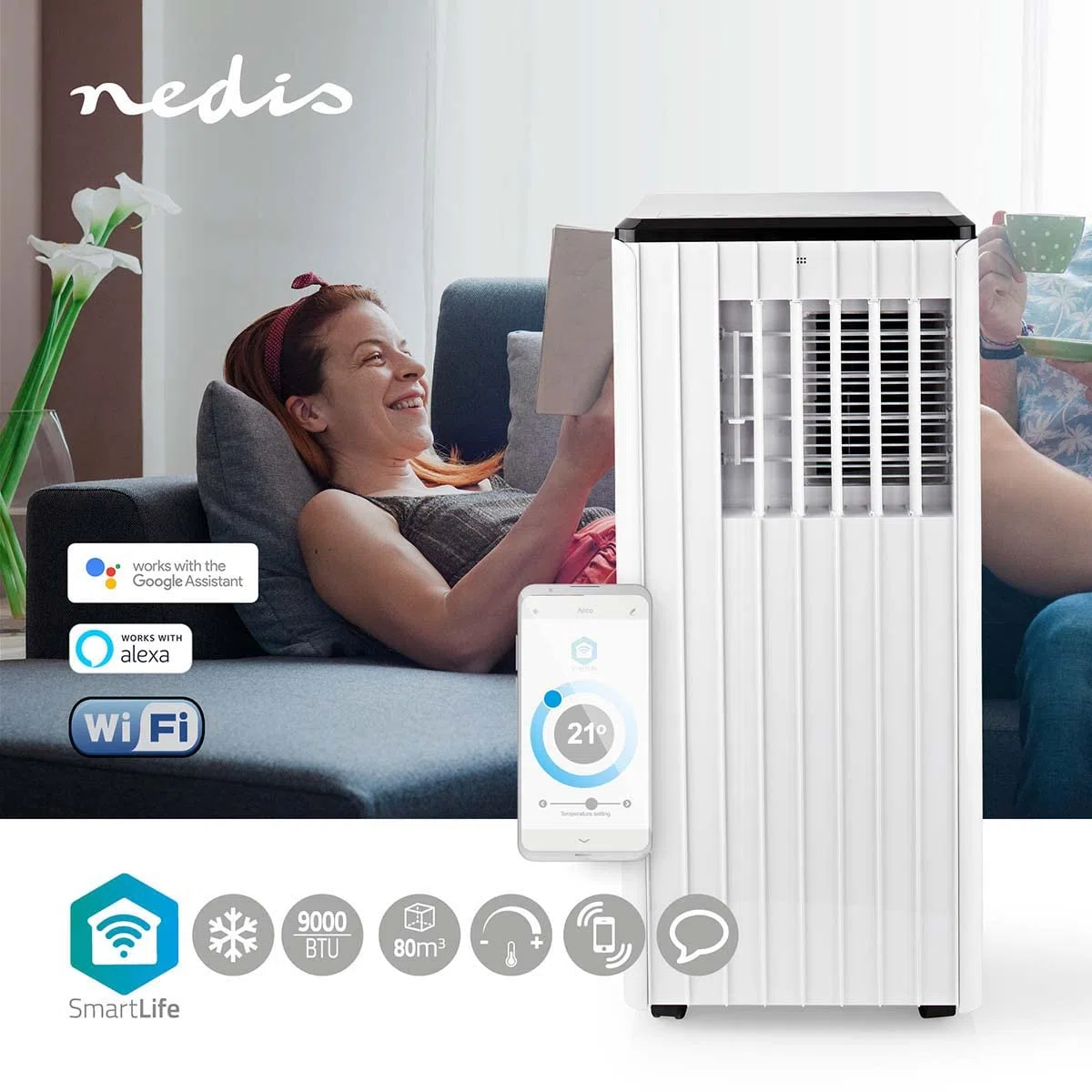 Nedis WIFIACMB3WT9 Klimaanlage 9000 BTU WLAN 80 m³ Entfeuchtung Energieklasse A Weiss