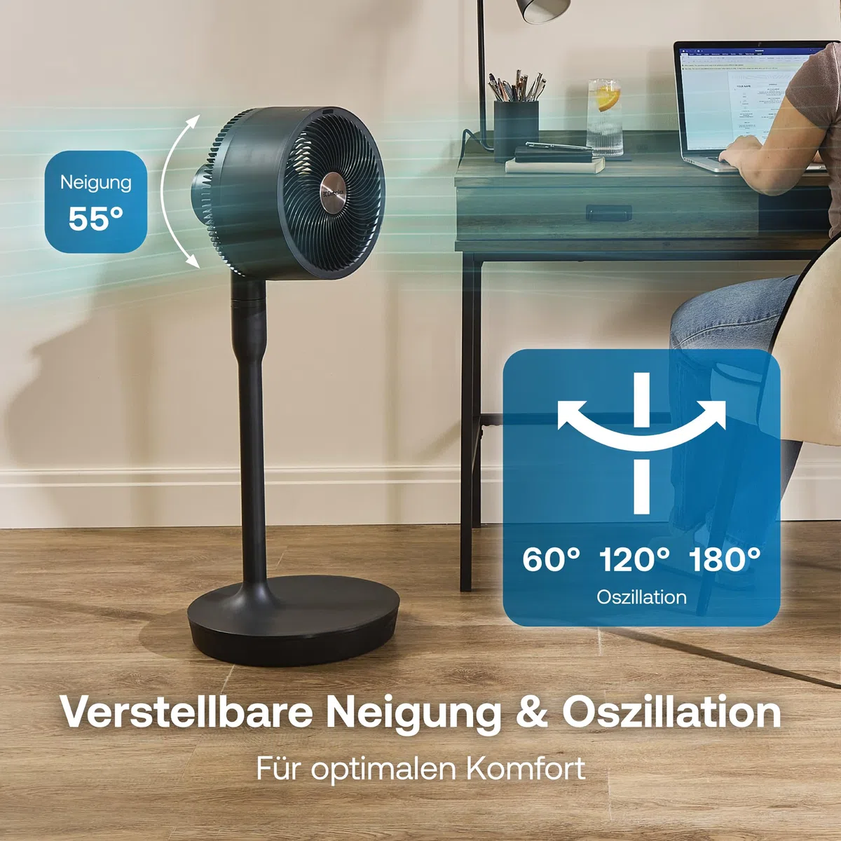 Dimplex DUOCOOL Smart 2-in-1 Akkuventilator Kabellos, Stand- & Tischventilator, 45 Std. Akku, 5 Geschwindigkeiten+Turbo, 20m Reichweite, Leiser Ventilator(36dB), App, Google Home & Alexa, Fernbedienung