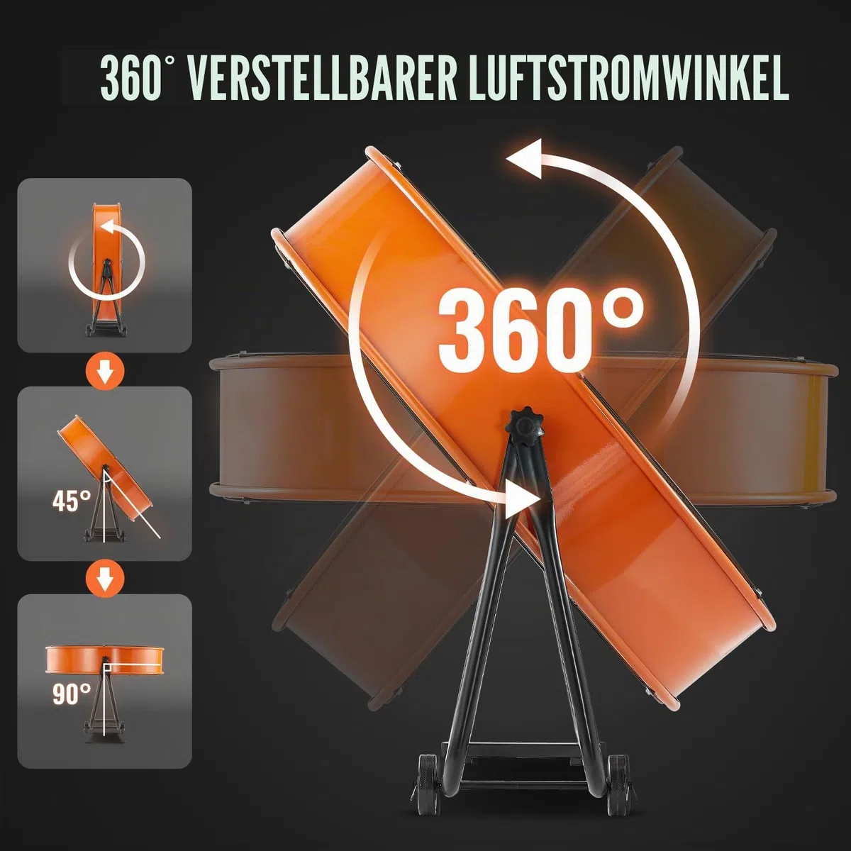 VEVOR Trommelventilator, Bodenventilator, Industrieventilator, 3 Gang, 8600 CFM, 360° verstellbare Neigung, 0-2-Stunden-Timer, Standventilator, Windmaschine für Lager, Werkstatt, Fabrik, Keller