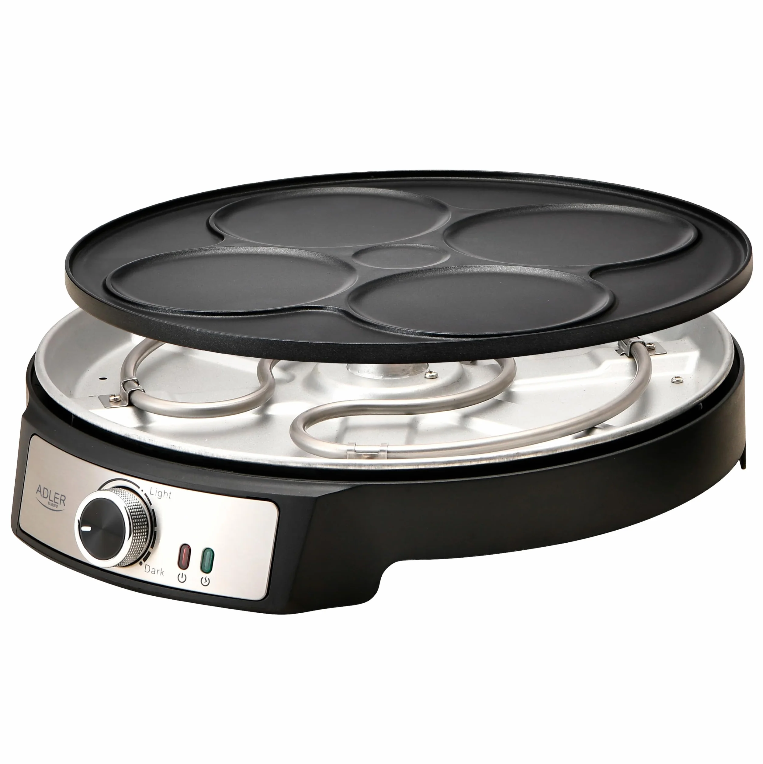 Adler Crêpe Maker [Ø 30cm] elektrisch mit Teigverteiler & Wender | Pfannkuchen Maker Platte mit Antihaftbeschichtung + stufenloser Temperaturregelung | 1600W Pancake Maker mit Edelstahlgehäuse