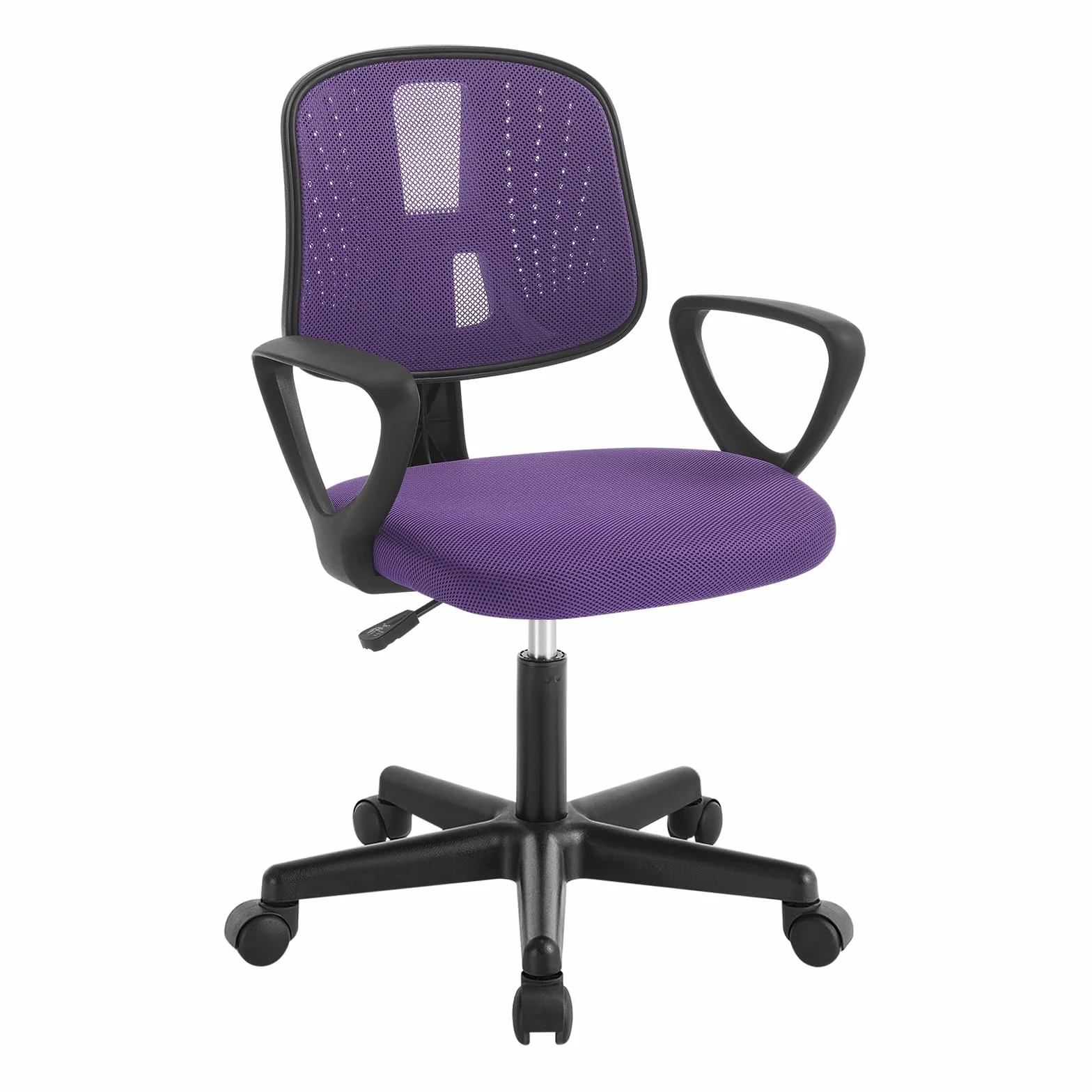 Schreibtischstuhl Kinder, Kinderschreibtischstuhl ergonomisch, Drehstuhl Kinderstuhl höhenverstellbar, mit Rollen Armlehnen, atmungsaktive Netzstoff-Rückenlehne, Lila