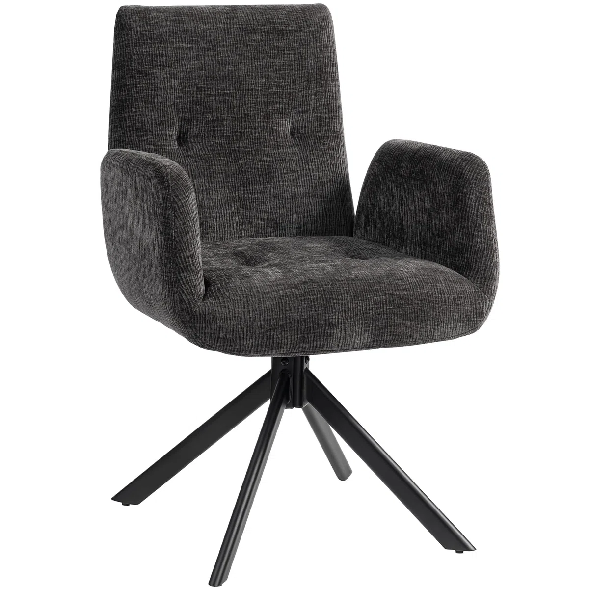 HOMCOM Sessel Drehbar Loungesessel mit Armlehne, Wolle-Leinenoptik, modern Polsterstuhl mit Knopfheftung, Stahlbeine, für Wohnzimmer, Schlafzimmer, Schwarz