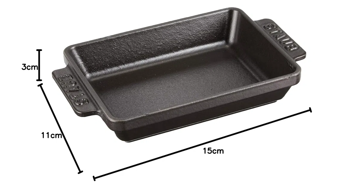 STAUB Ofenform/Servierplatte/Auflaufform, rechteckig mit 2 Griffen, 15x11 cm, 0,25 L, Gusseisen, Für alle Herdarten inkl. Induktion & Backofen, Schwarz
