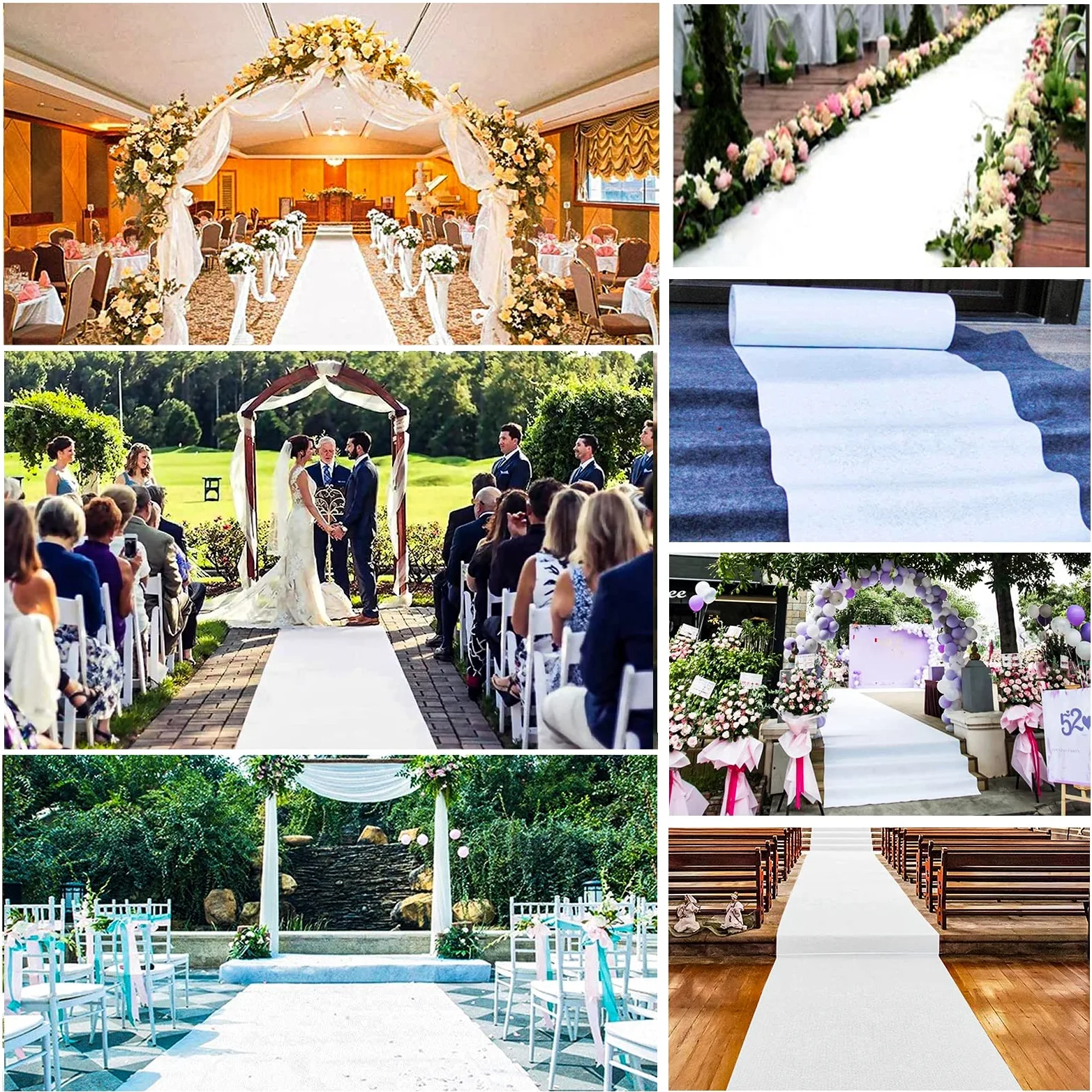Weißer Teppichläufer 2 mm Polyester Hochzeitsgangläufer, rutschfeste Brautlaufstege Laufstegteppiche 10M 20M 30M Eventteppiche Empfangsteppich für Hochzeit Weihnachten Abschlussball Kirche im Freien (