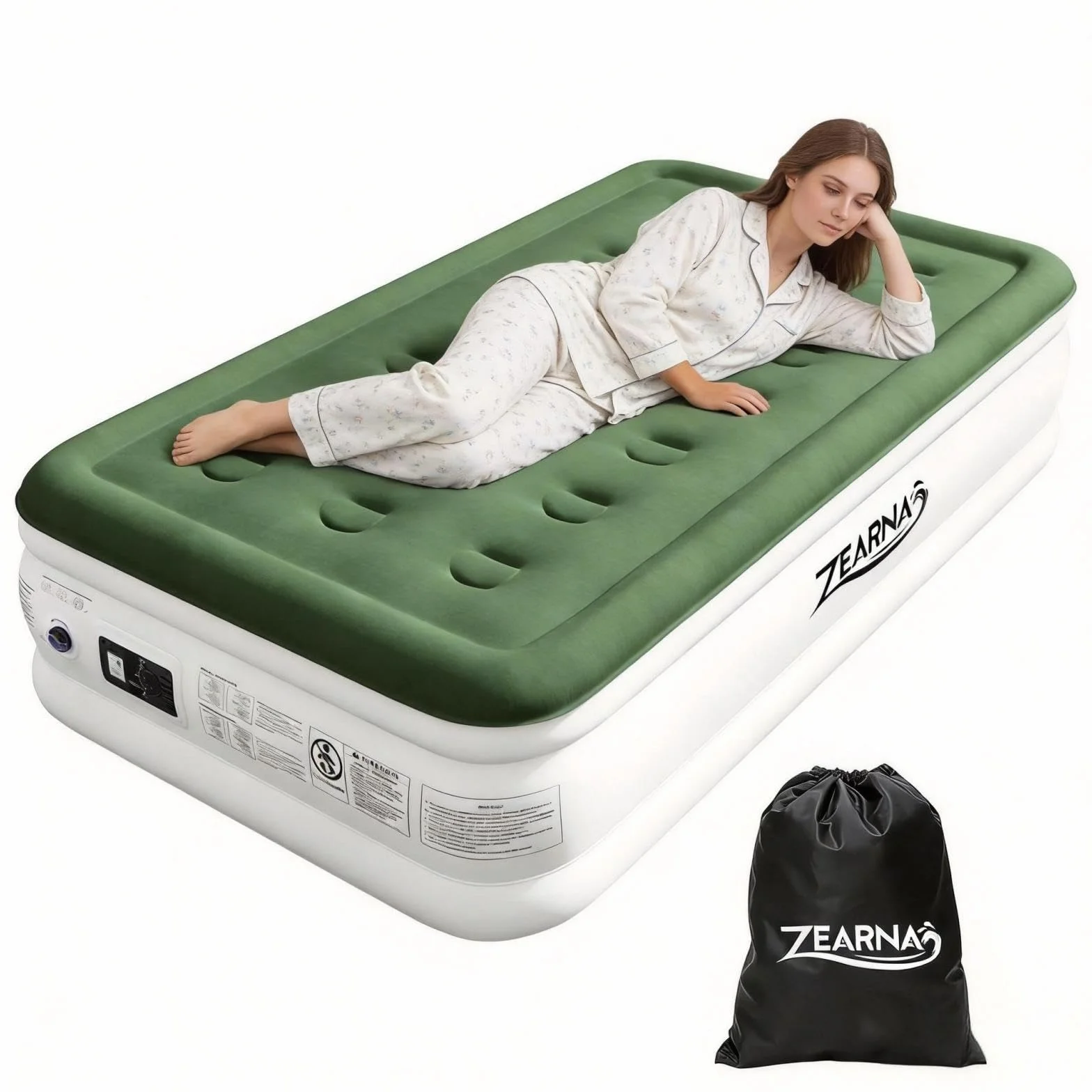 Zearna Luftmatratze selbstaufblasend 1 Person, Einzel Luftbett 190x100x46 cm mit integrierter Elektropumpe, wasserdichte Flockoberfläche, platzsparendes Gästebett für Heim, Camping & Reise